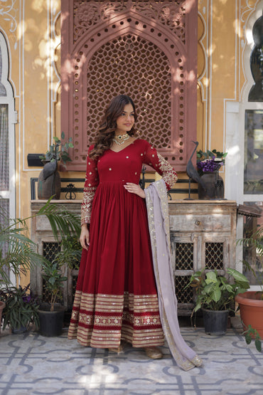 Premium Designer Readymade Gown with Dupatta – Faux Blooming with Zari & Sequins Embroidery