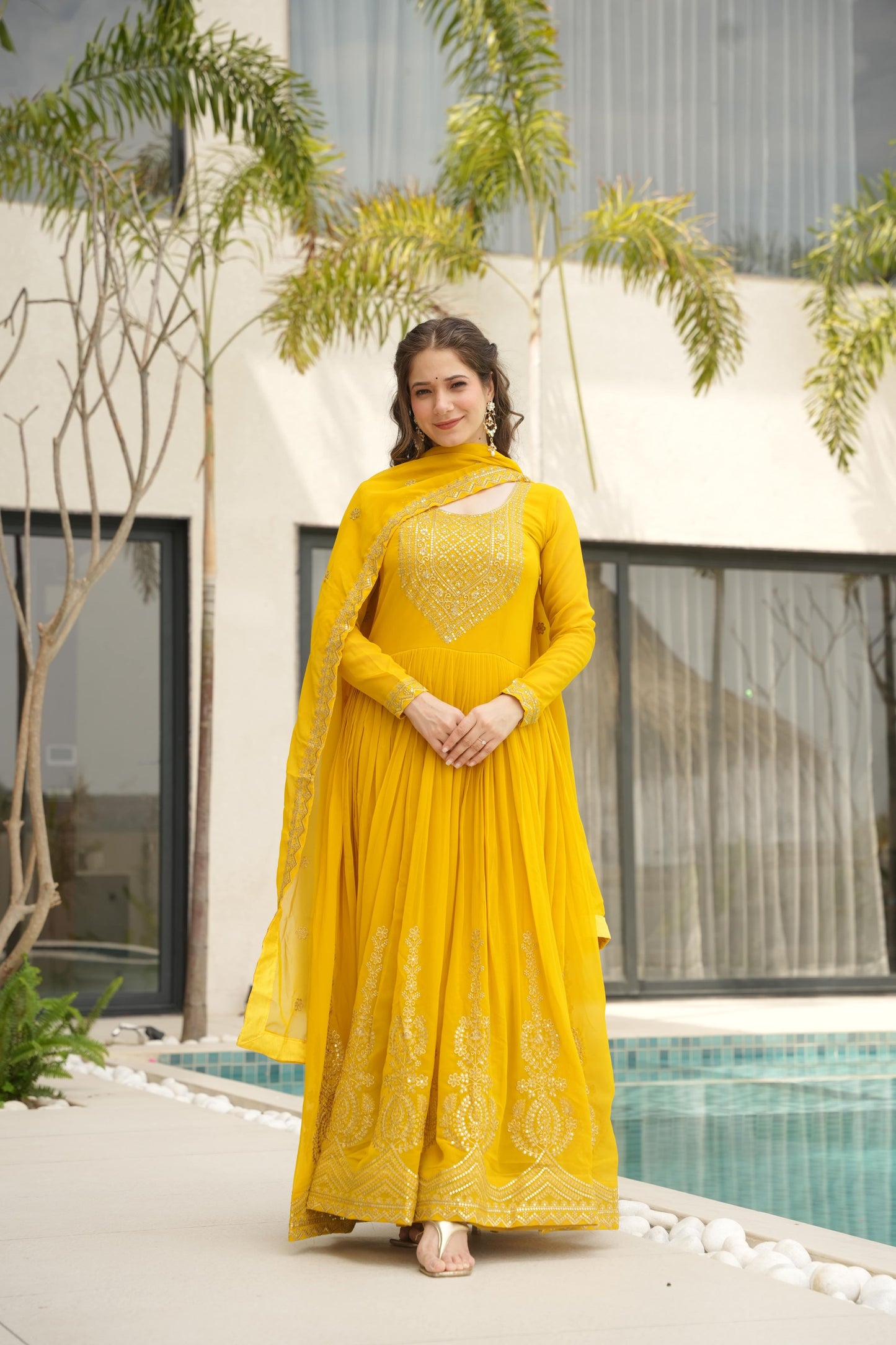 Premium Designer Embroidered Gown with Dupatta | Readymade Party Wear for Women