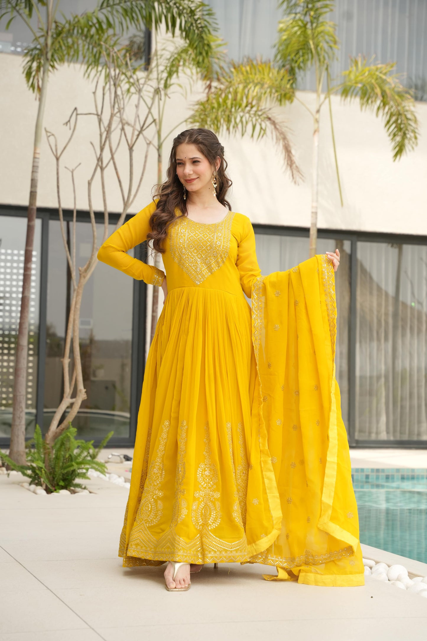 Premium Designer Embroidered Gown with Dupatta | Readymade Party Wear for Women