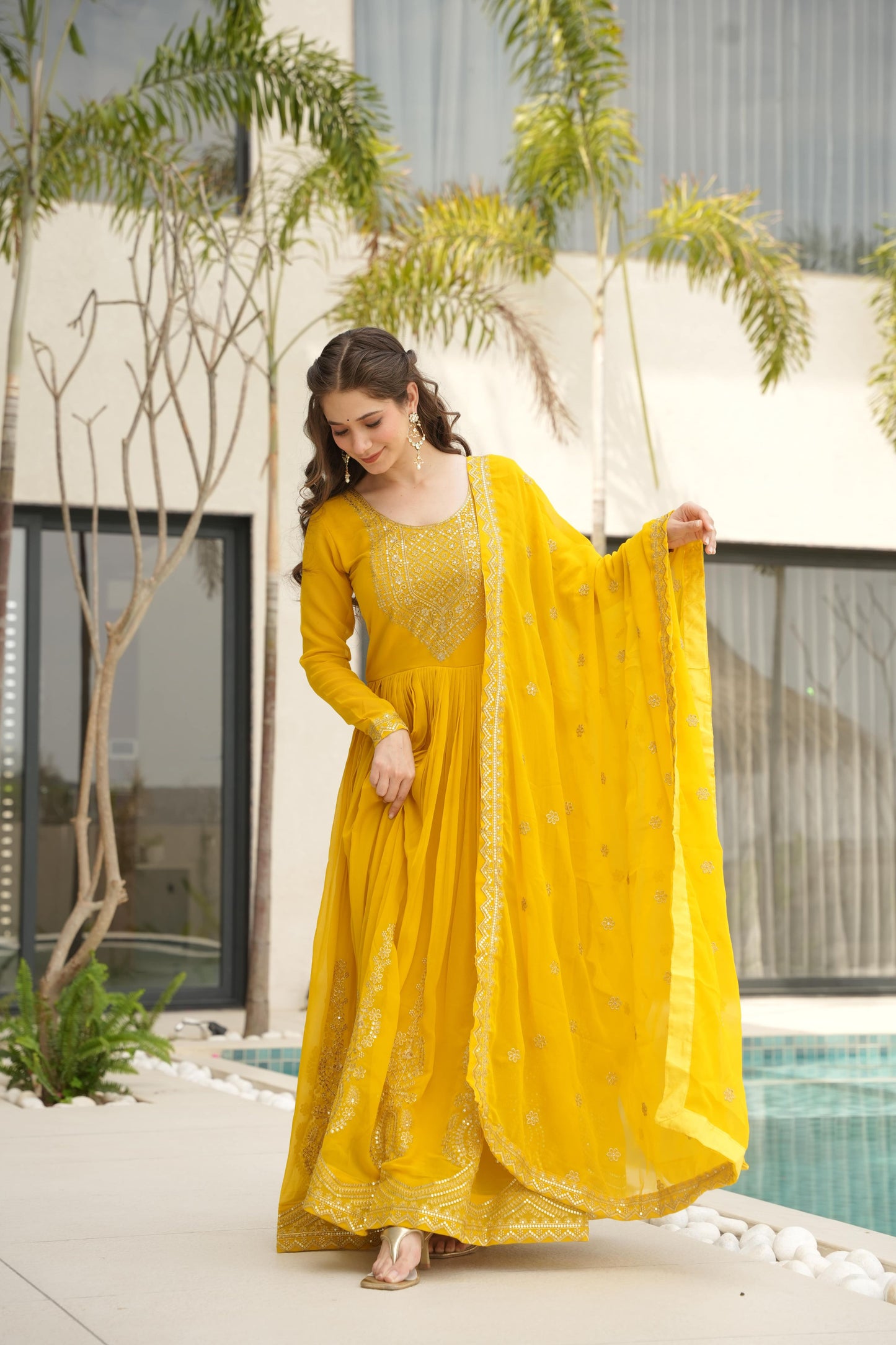 Premium Designer Embroidered Gown with Dupatta | Readymade Party Wear for Women