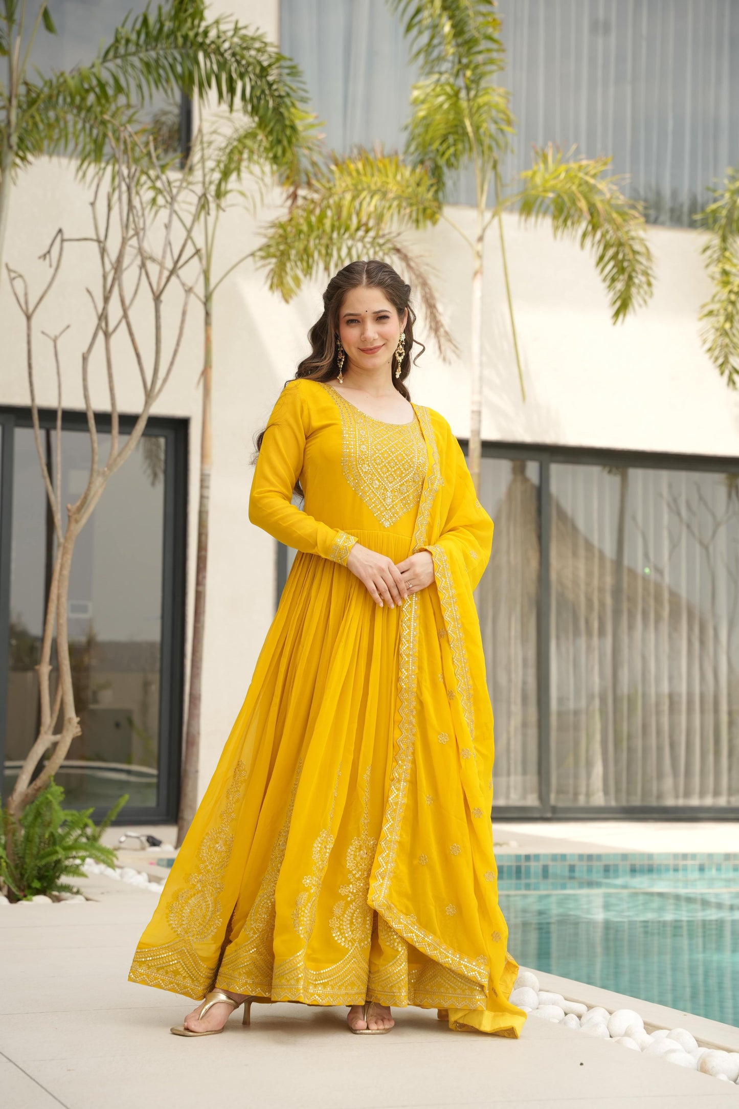 Premium Designer Embroidered Gown with Dupatta | Readymade Party Wear for Women