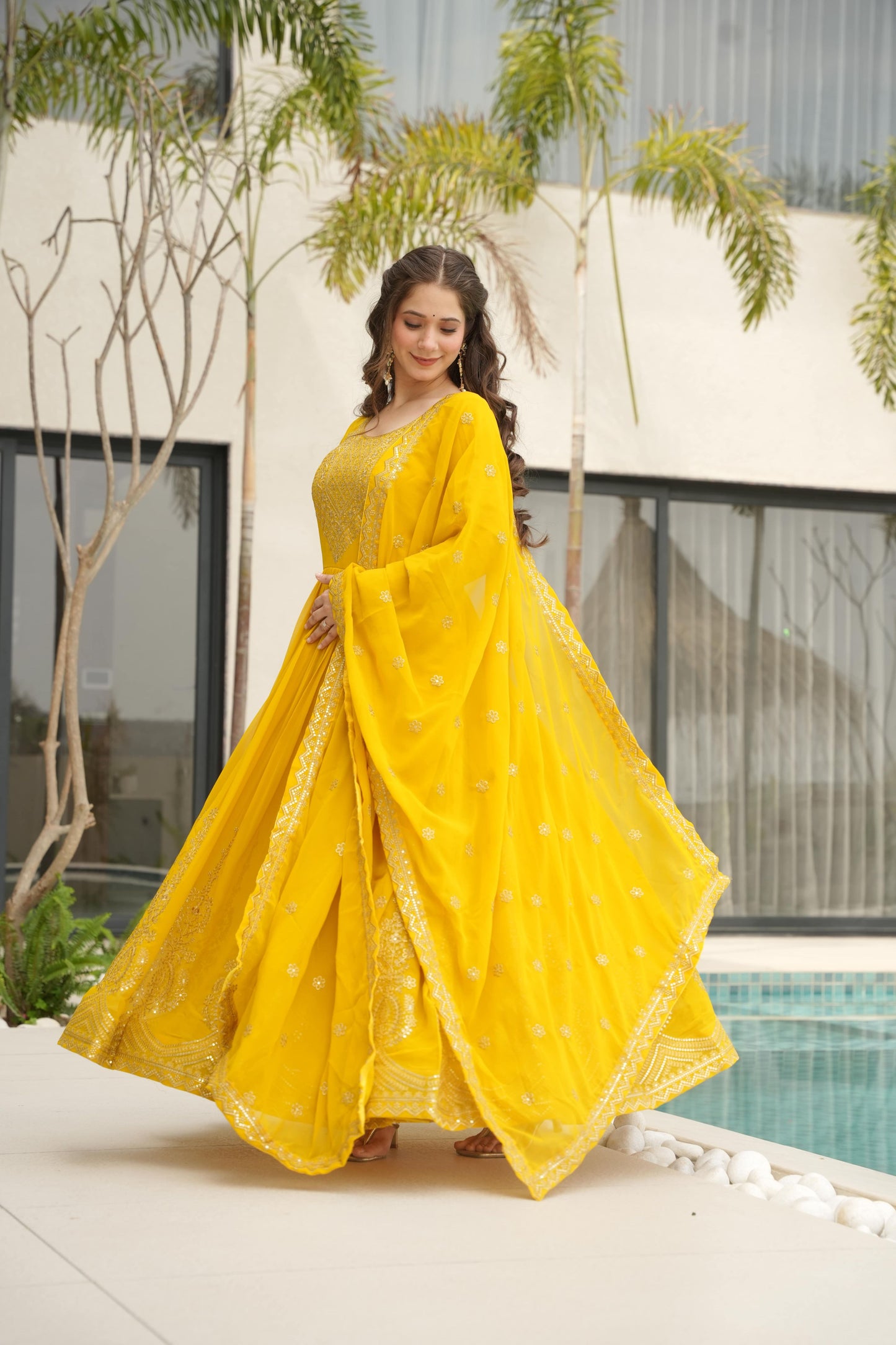 Premium Designer Embroidered Gown with Dupatta | Readymade Party Wear for Women