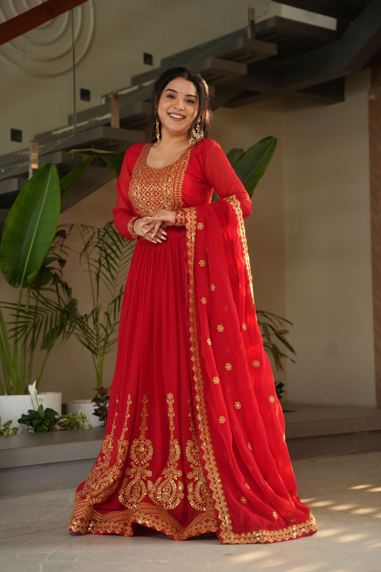 Premium Designer Embroidered Gown with Dupatta | Readymade Party Wear for Women