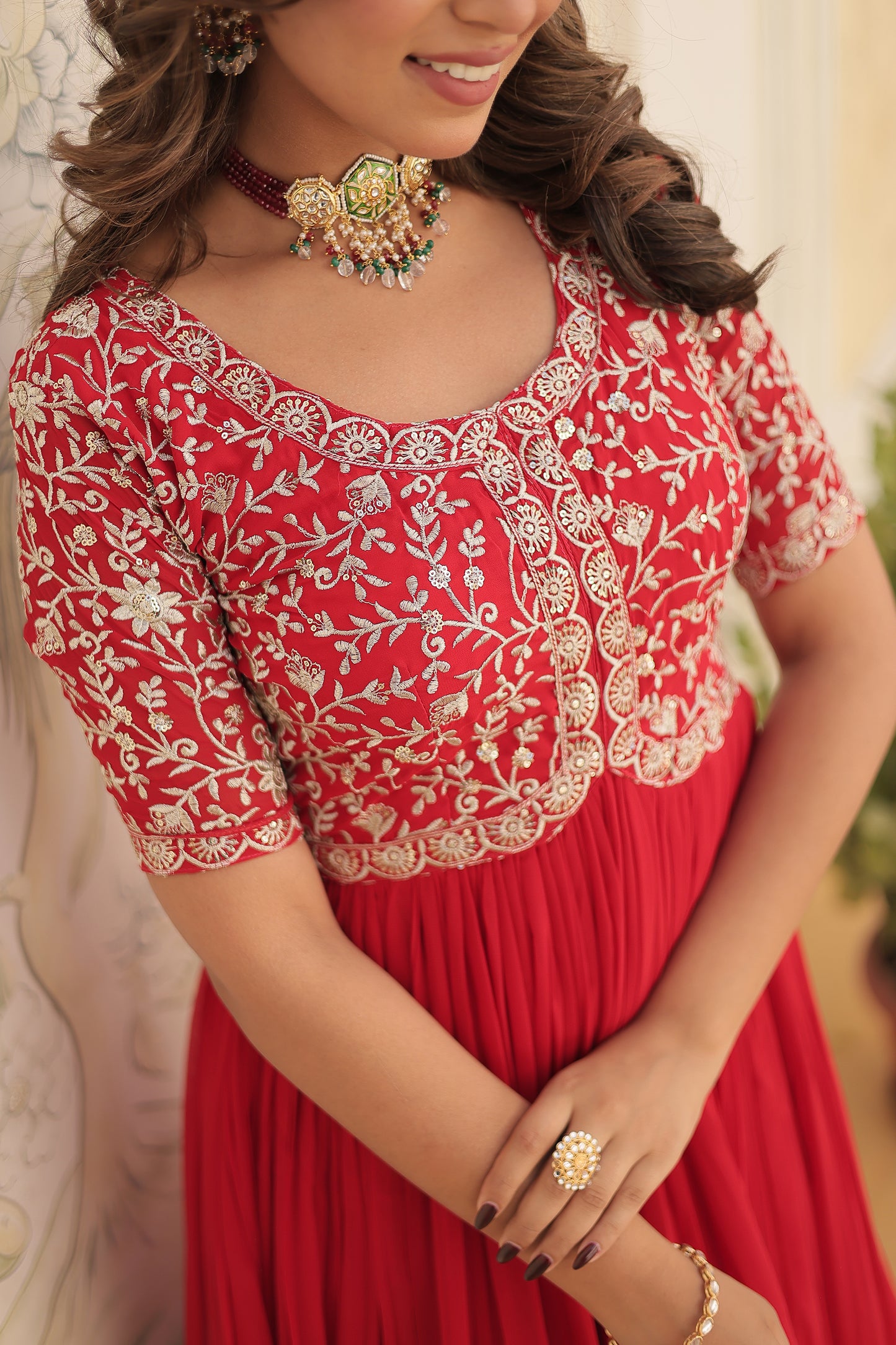Elegant Georgette Embroidered Gown – Zari & Sequins Work