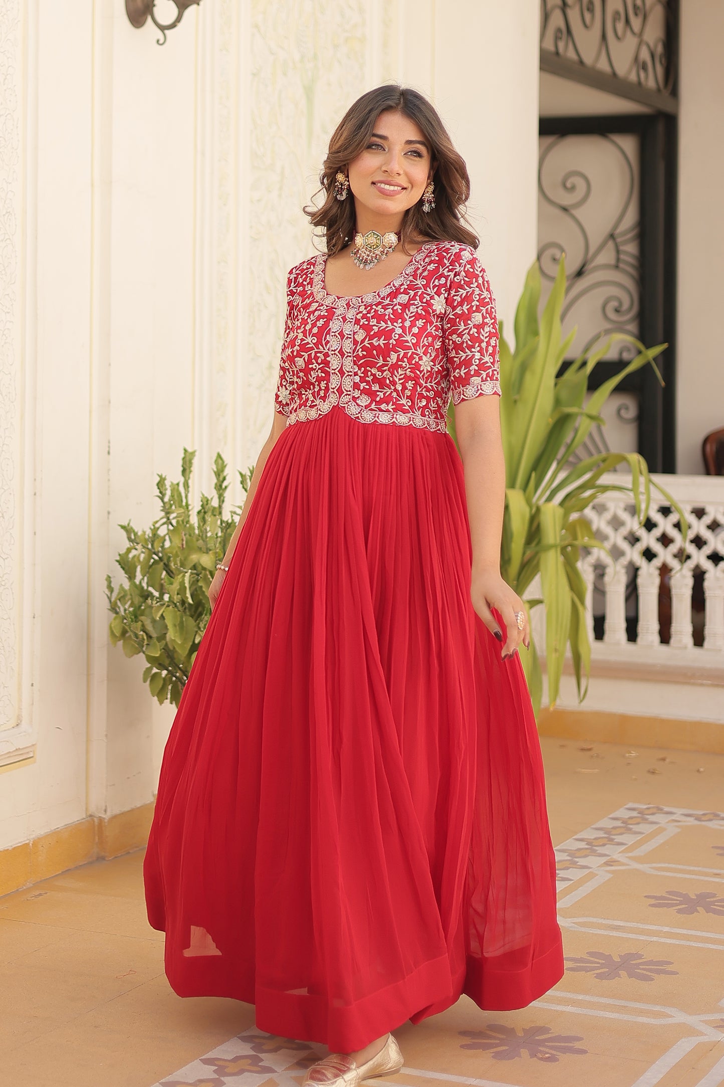 Elegant Georgette Embroidered Gown – Zari & Sequins Work