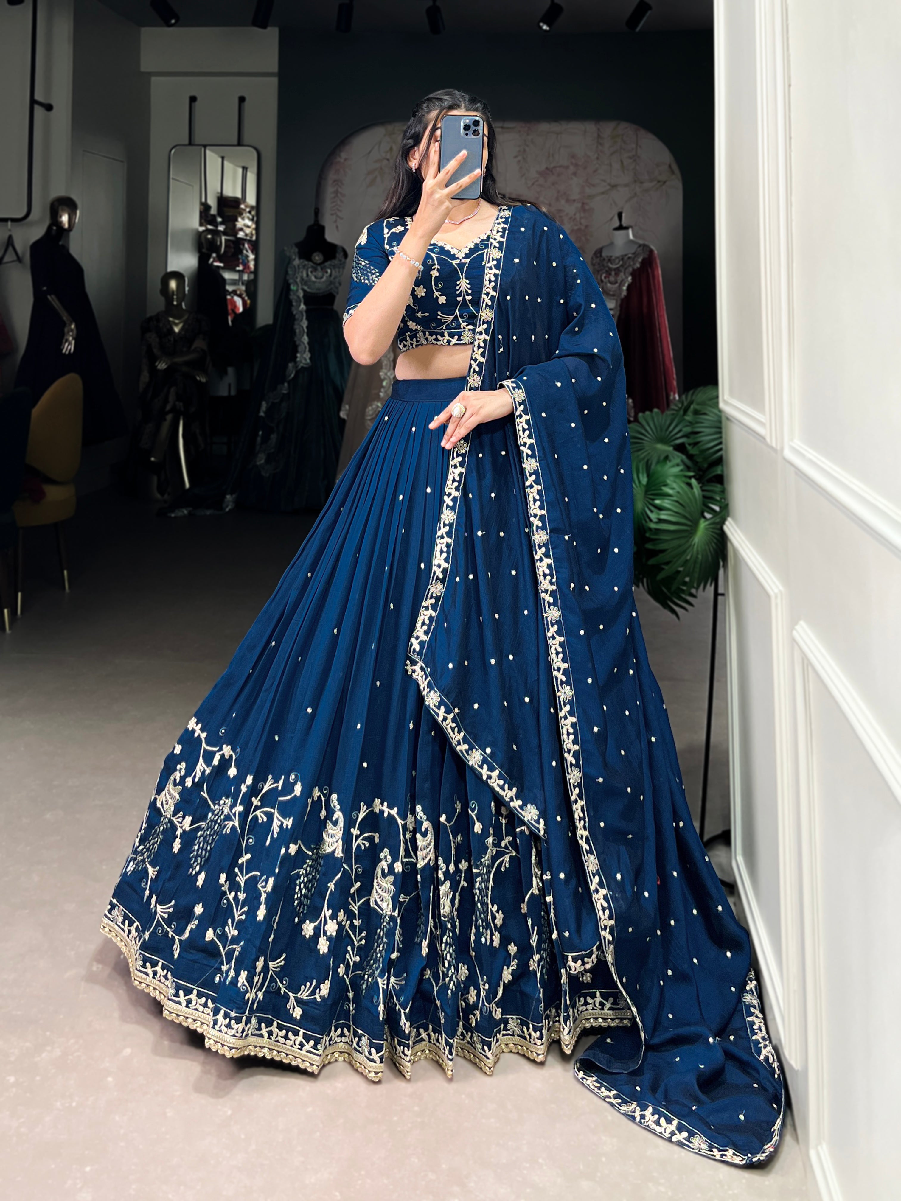 Simple Yet Stunning – Vichitra Silk Lehenga Choli with Elegant Sequin and Thread Embroidery