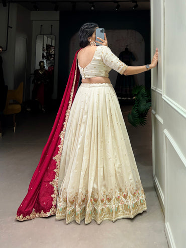 Bridesmaid Lehenga Choli in Serene Vichitra Silk with Sequin and Thread Embroidery