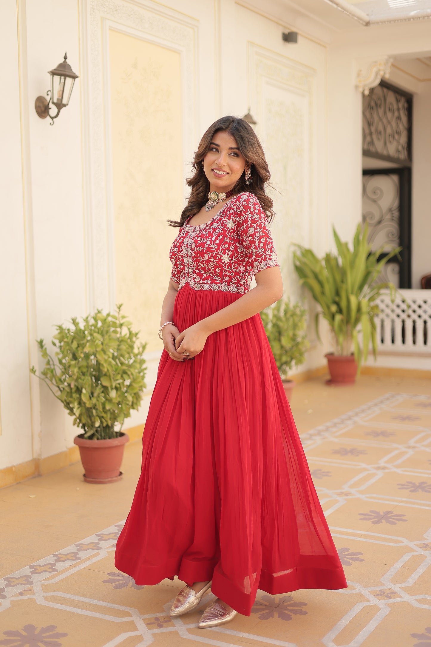 Elegant Georgette Embroidered Gown – Zari & Sequins Work