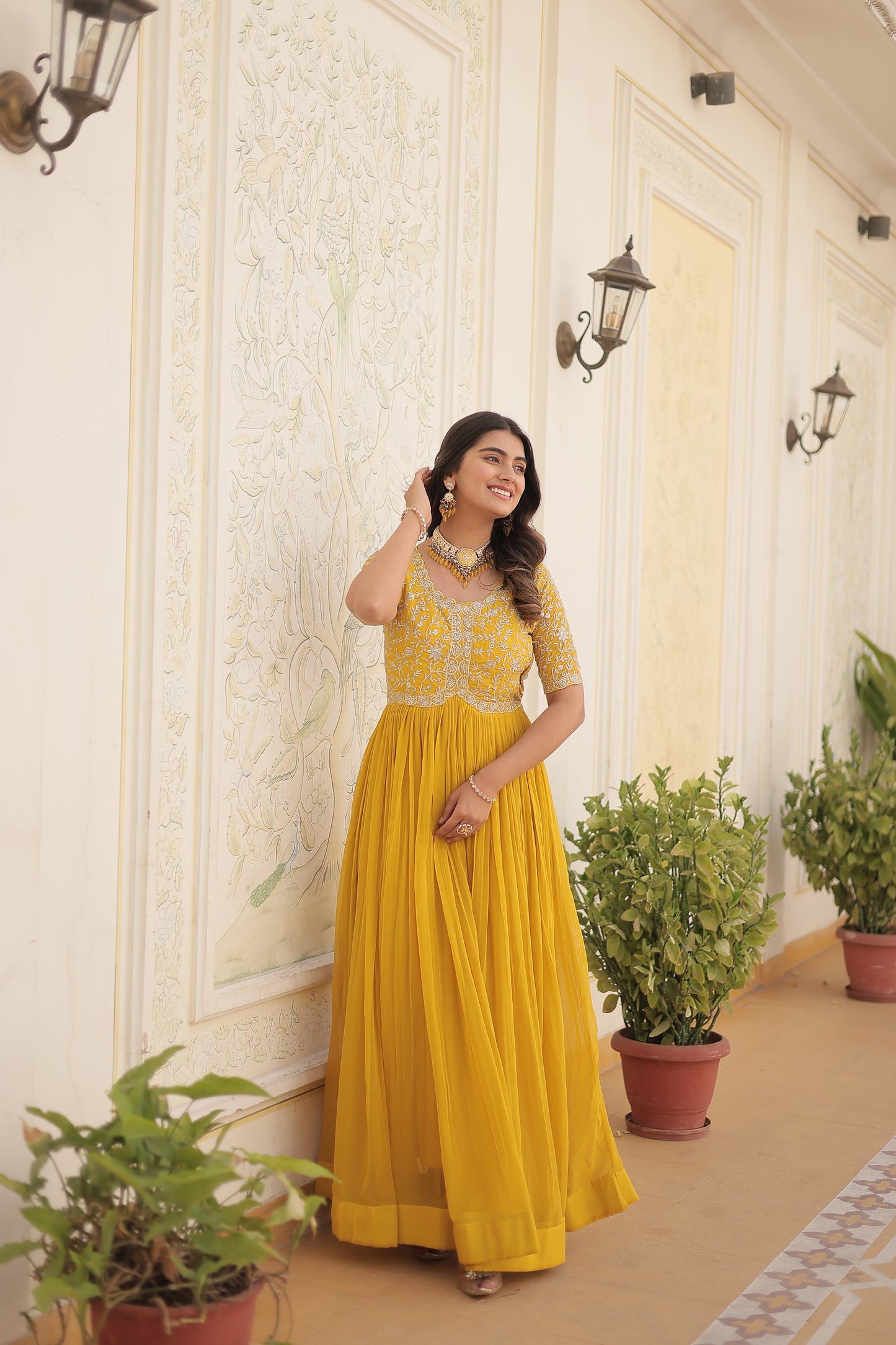 Elegant Georgette Embroidered Gown – Zari & Sequins Work