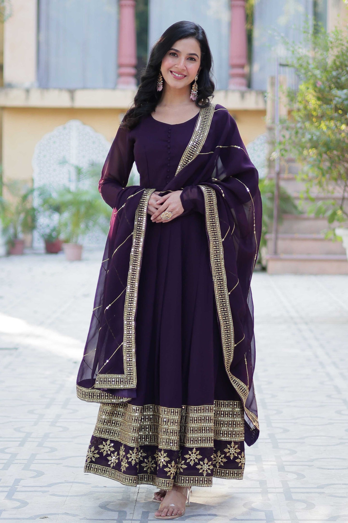Faux Blooming Embroidered Gown with Dupatta – Multi-Sequins Work & Full Flair
