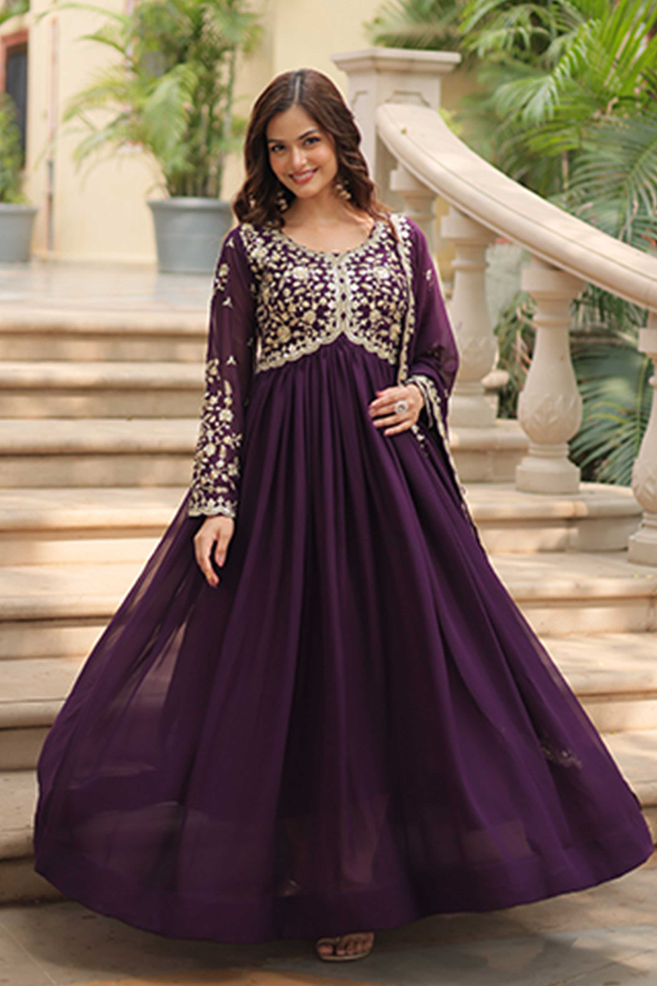 Premium Readymade Gown with Dupatta – Faux Blooming with Multi-Sequins & Zari Embroidery