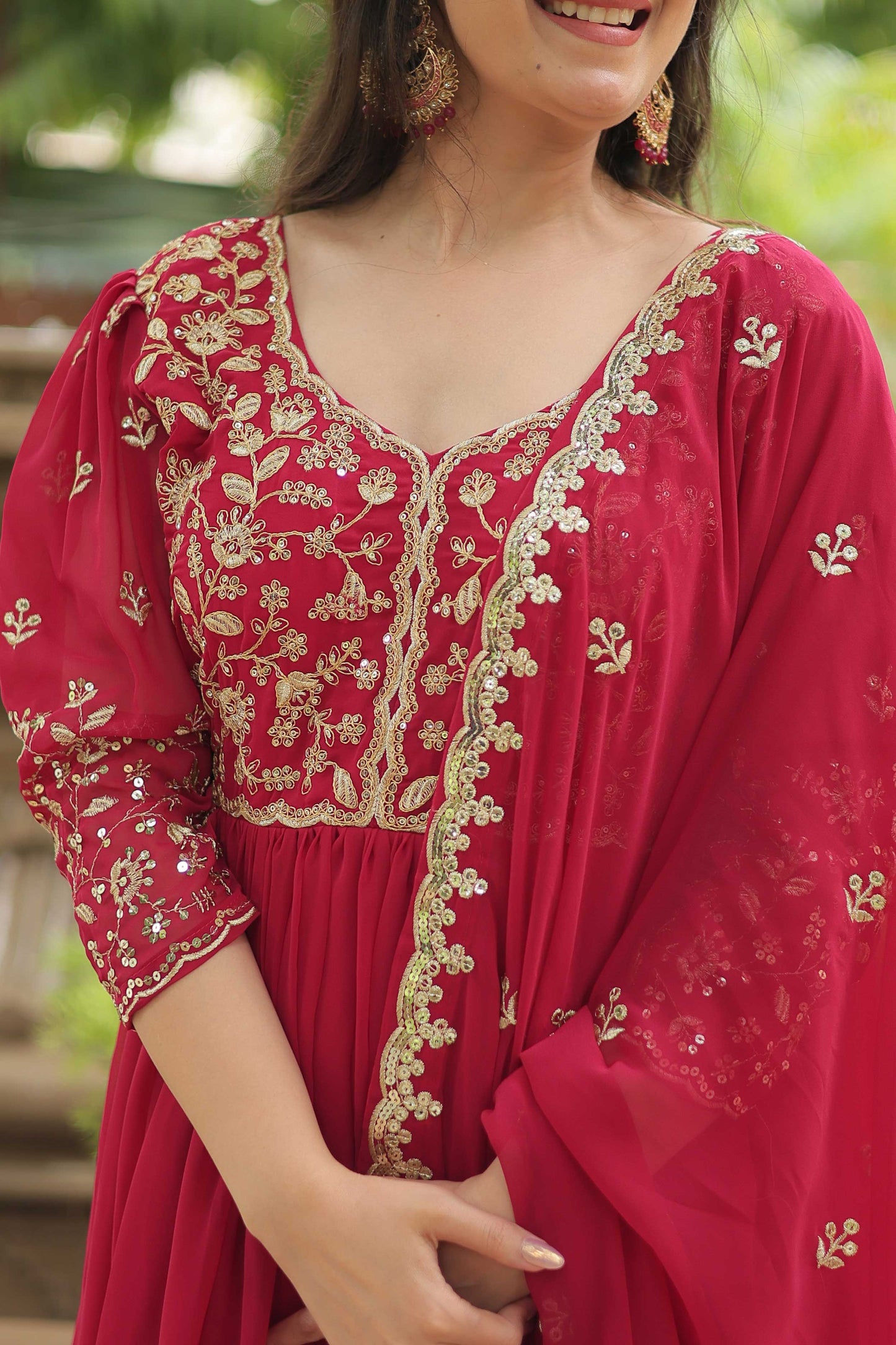 Gown with Dupatta – Faux Blooming with Rich Sequins Embroidery & Arco-Cut Work