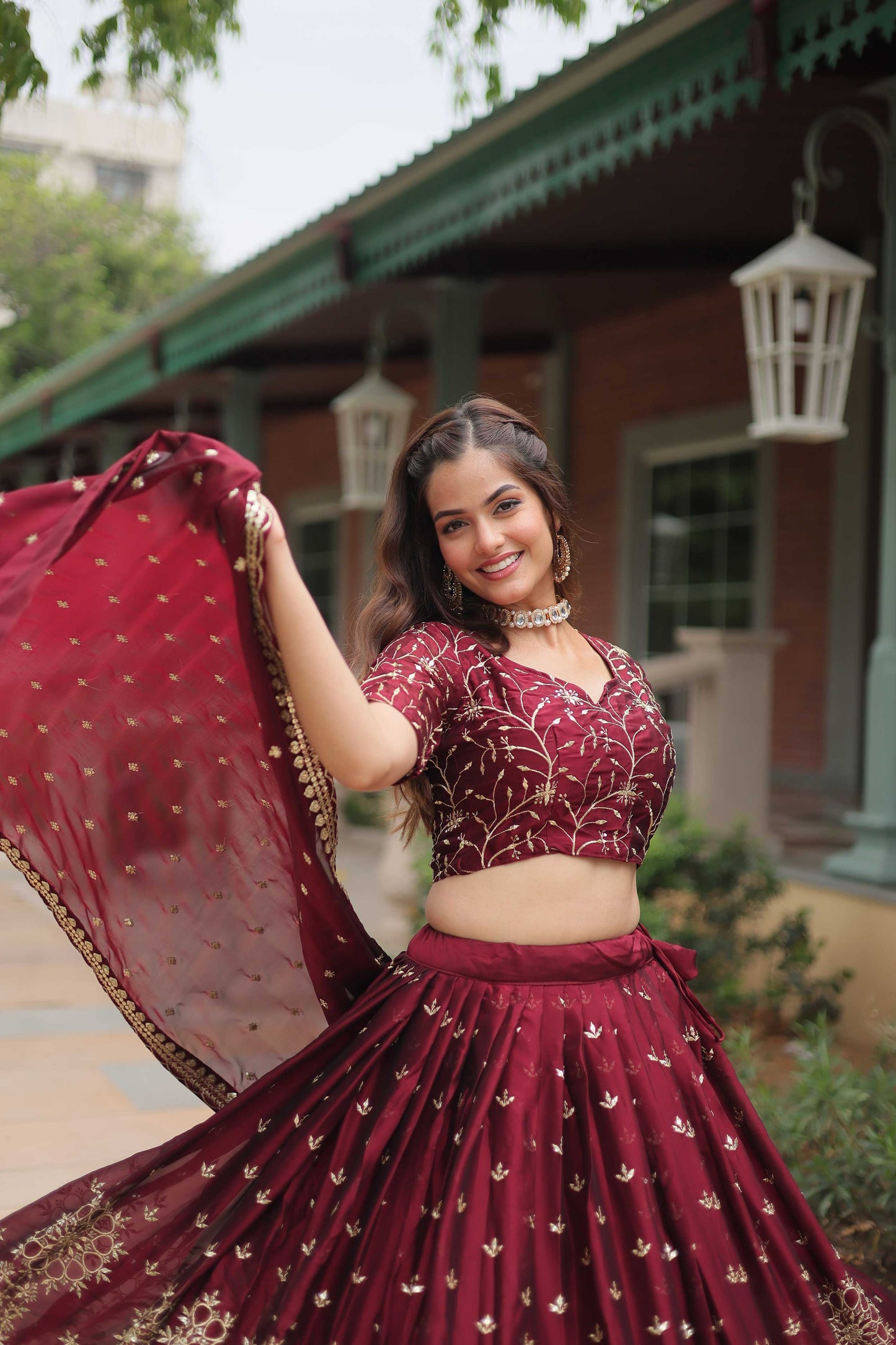 Maroon Rangoli Silk Wedding Wear Lehenga Choli – Heavy Sequins & Thread Embroidery