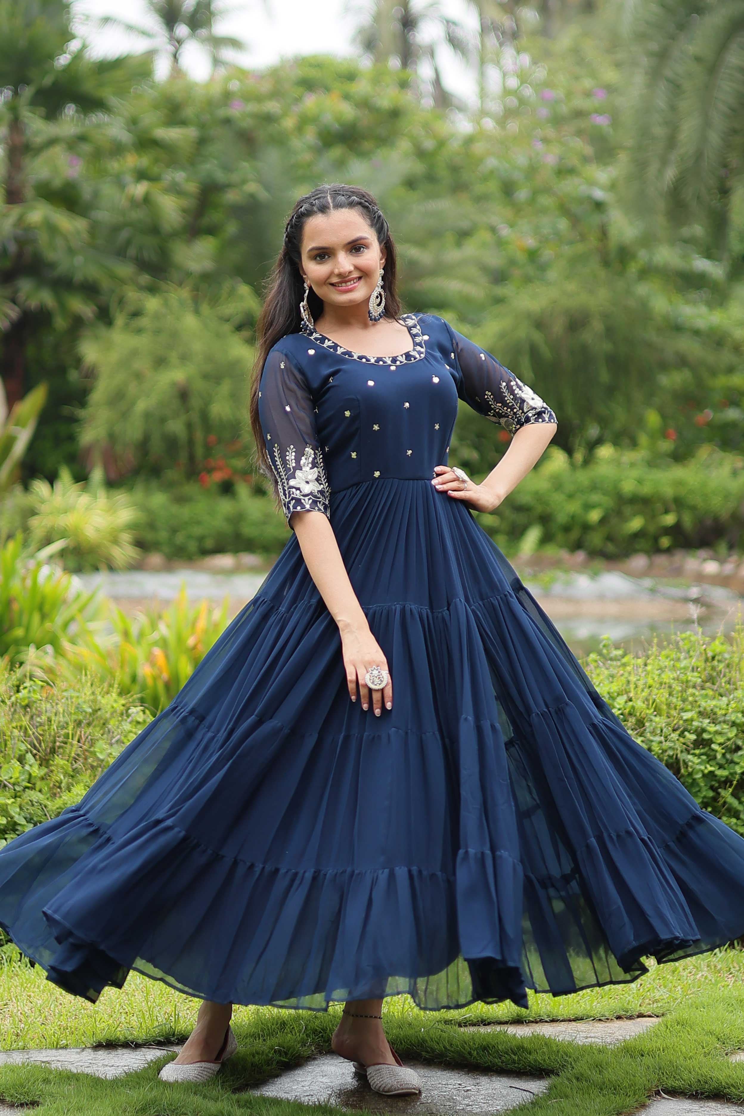 Blooming Elegance Sequined Anarkali Suit – Pink & Purple Faux Blooming Gown with Zari Work