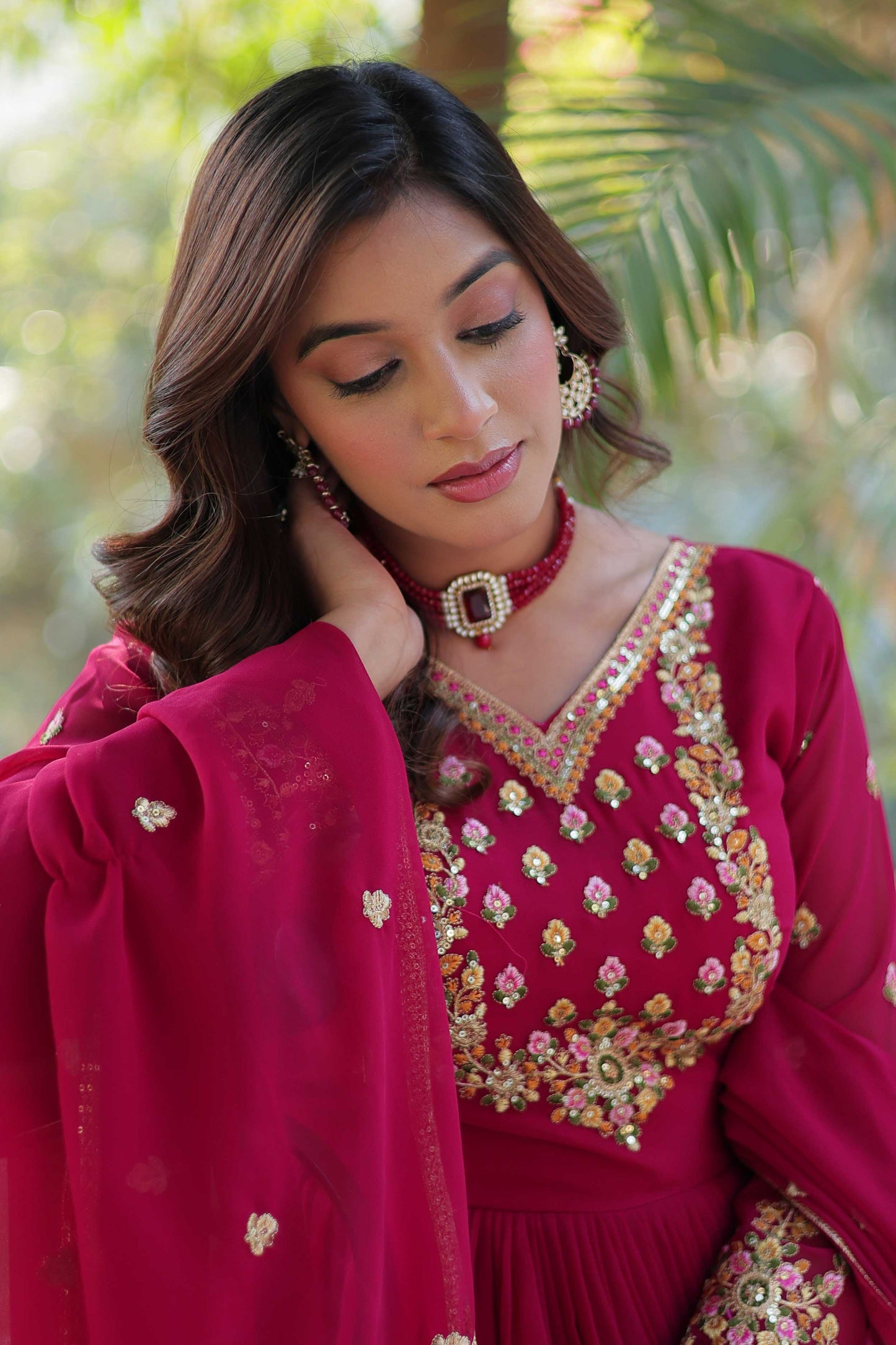 Elegant Faux Blooming Georgette Gown with Dupatta – Rich Sequins Embroidery & Lace Border