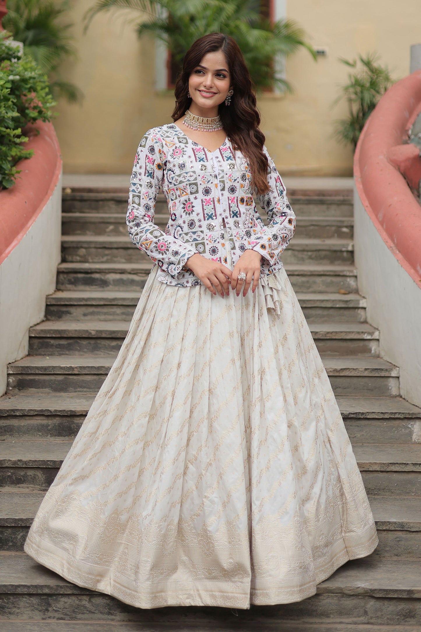 Premium Designer Sequins Embroidered Readymade Co-ord Set – Peplum Top & Flared Lehenga