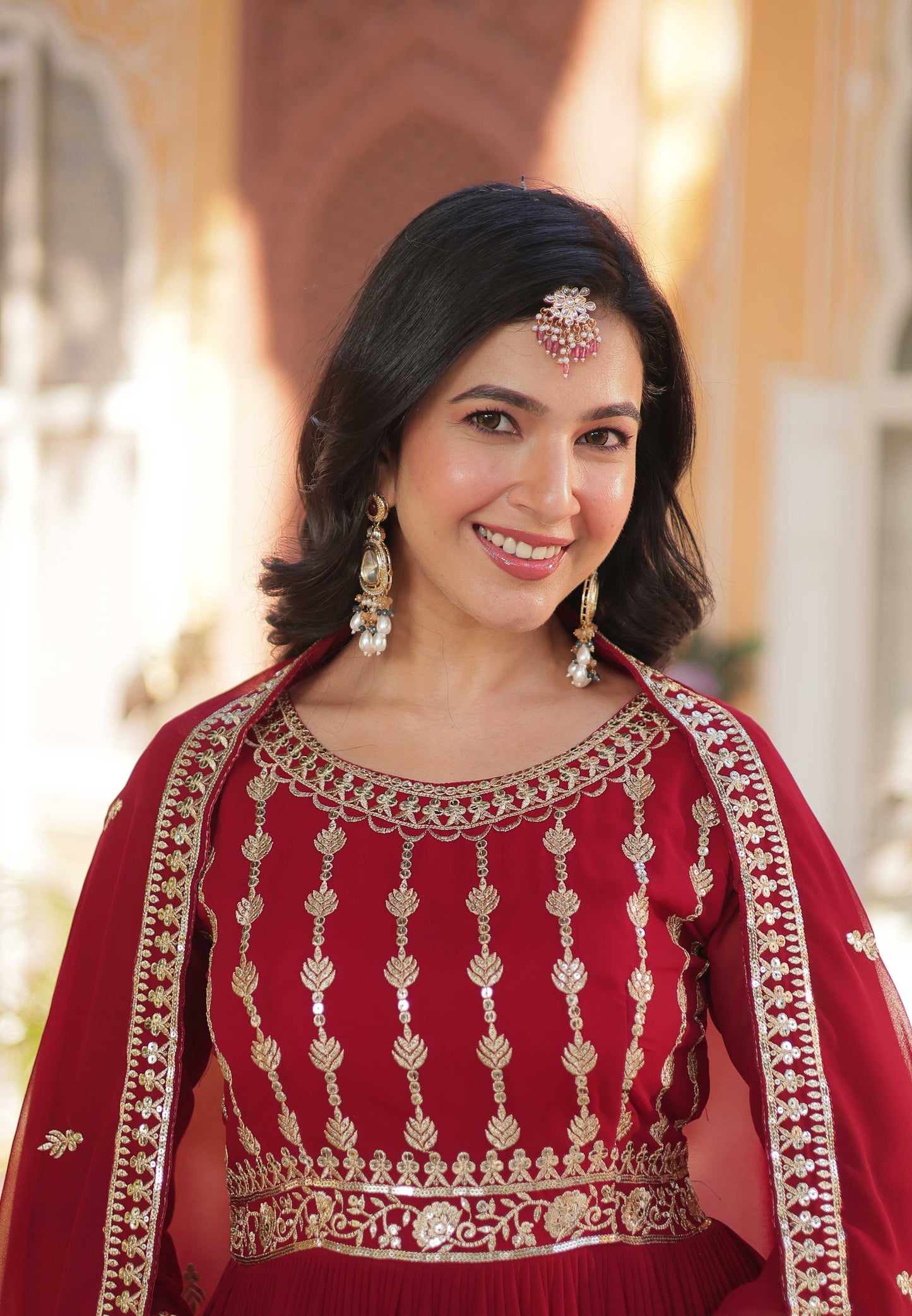 Premium Designer Readymade Gown with Dupatta – Zari & Sequins Embroidery