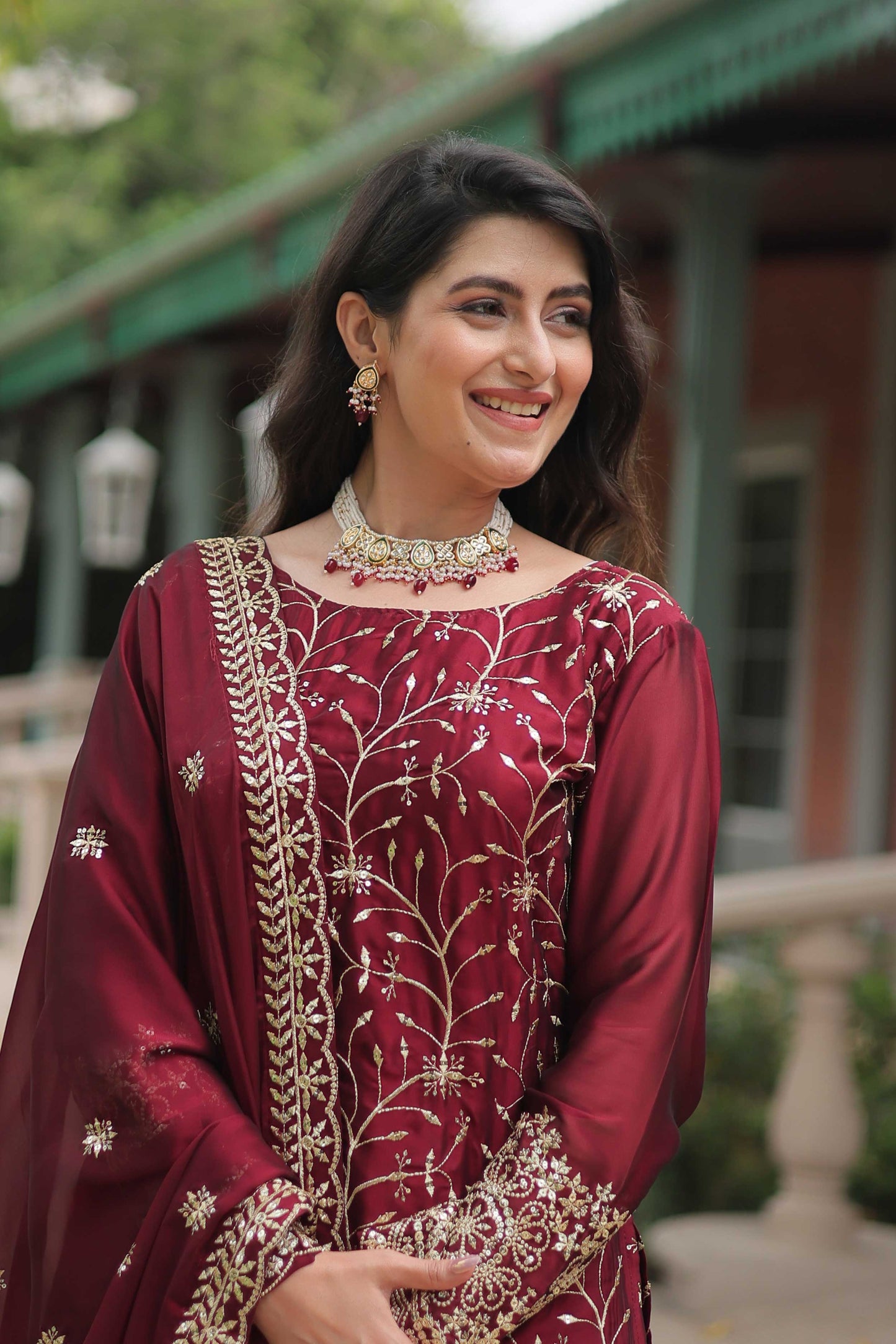 Premium Designer Kurti Plazzo Dupatta Set – Rangoli Silk with Heavy Sequins & Thread Embroidery