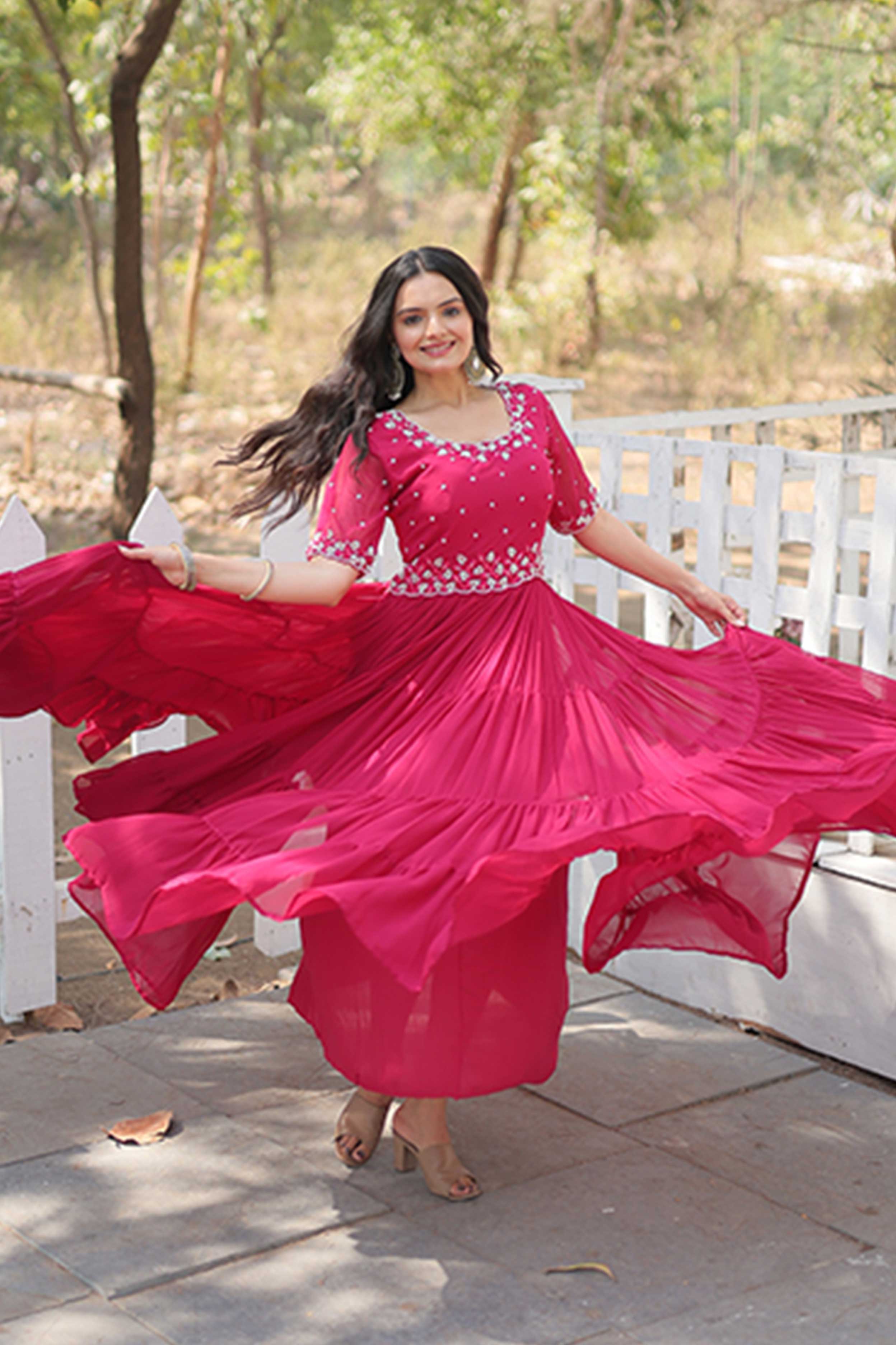 Premium Designer Readymade Gown – Faux Blooming with Beads Embroidery 2025