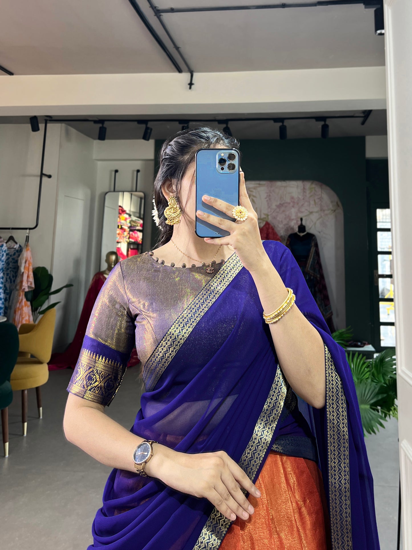 Crafted with Love, Adorned with Heritage – South Style Kanchipuram Silk Lehenga with Zari Weaving and Graceful Dupatta