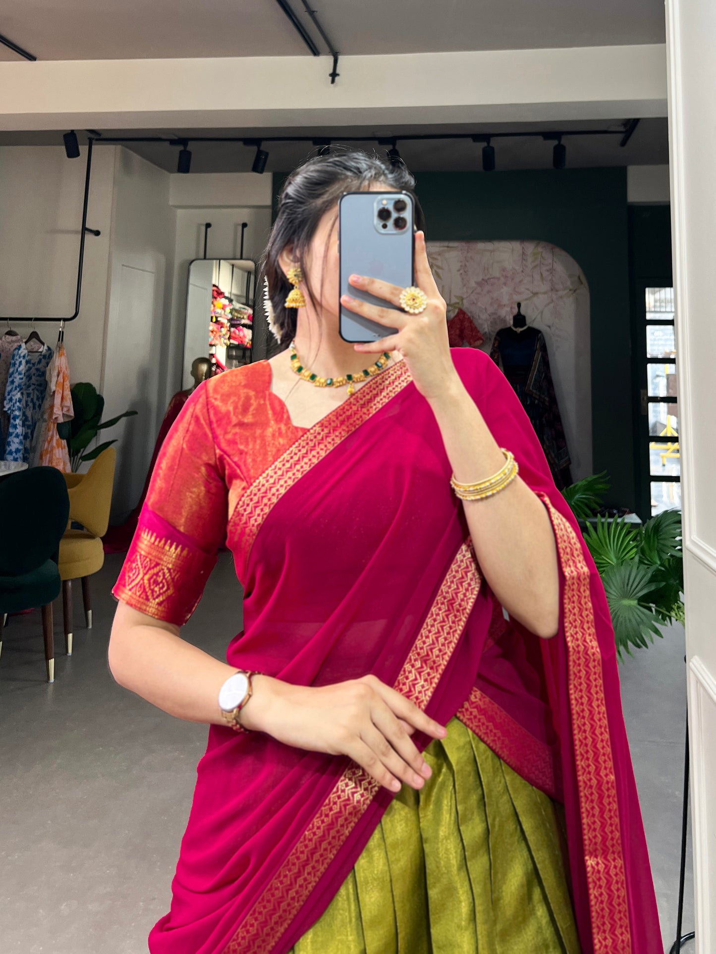 Crafted with Love, Adorned with Heritage – South Style Kanchipuram Silk Lehenga with Zari Weaving and Graceful Dupatta
