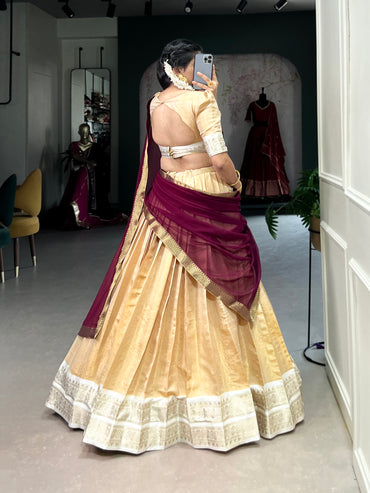 Regal Kanchipuram Silk Lehenga Choli with Zari Weaving and Georgette Dupatta