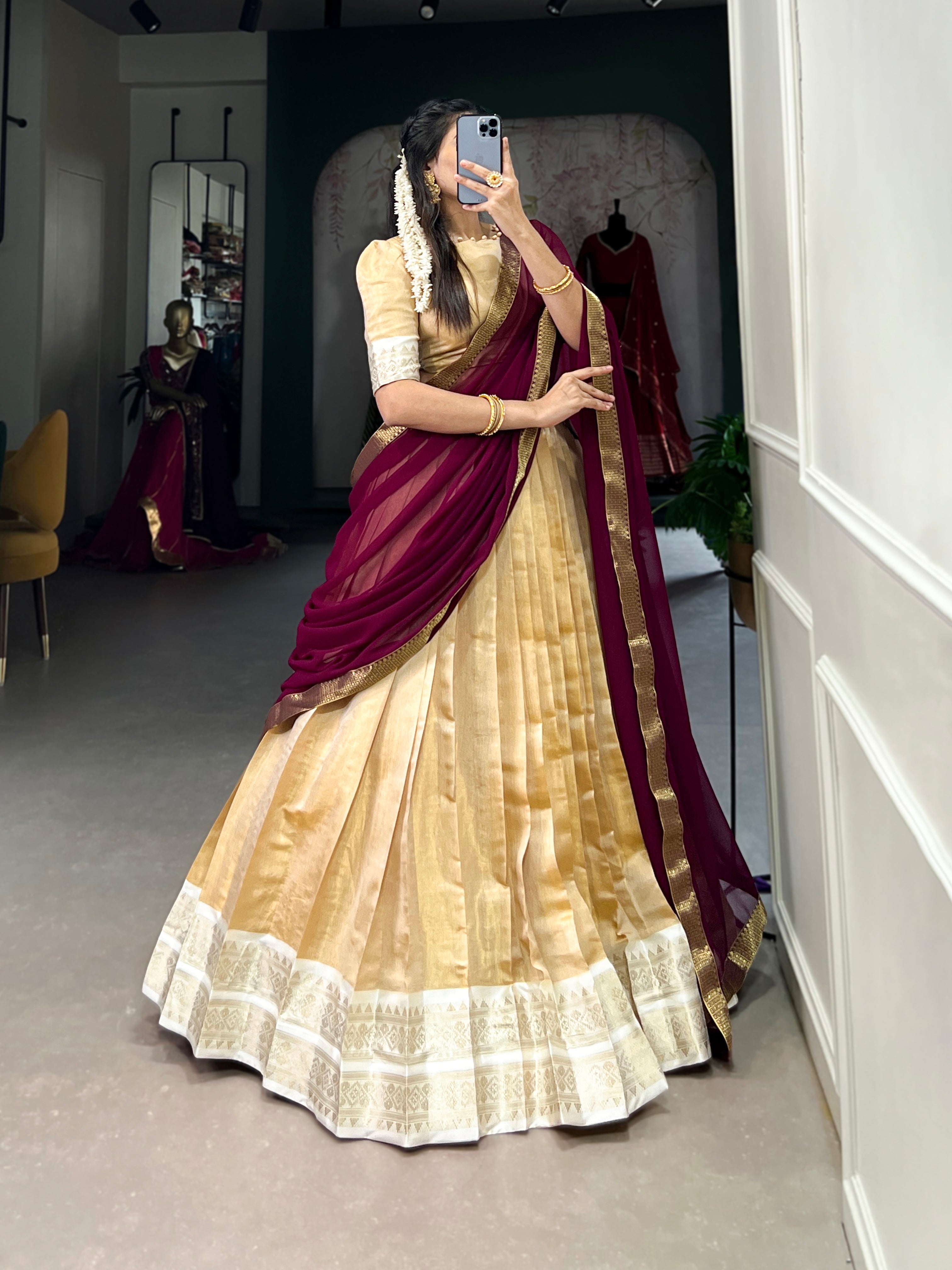 Regal Kanchipuram Silk Lehenga Choli with Zari Weaving and Georgette Dupatta