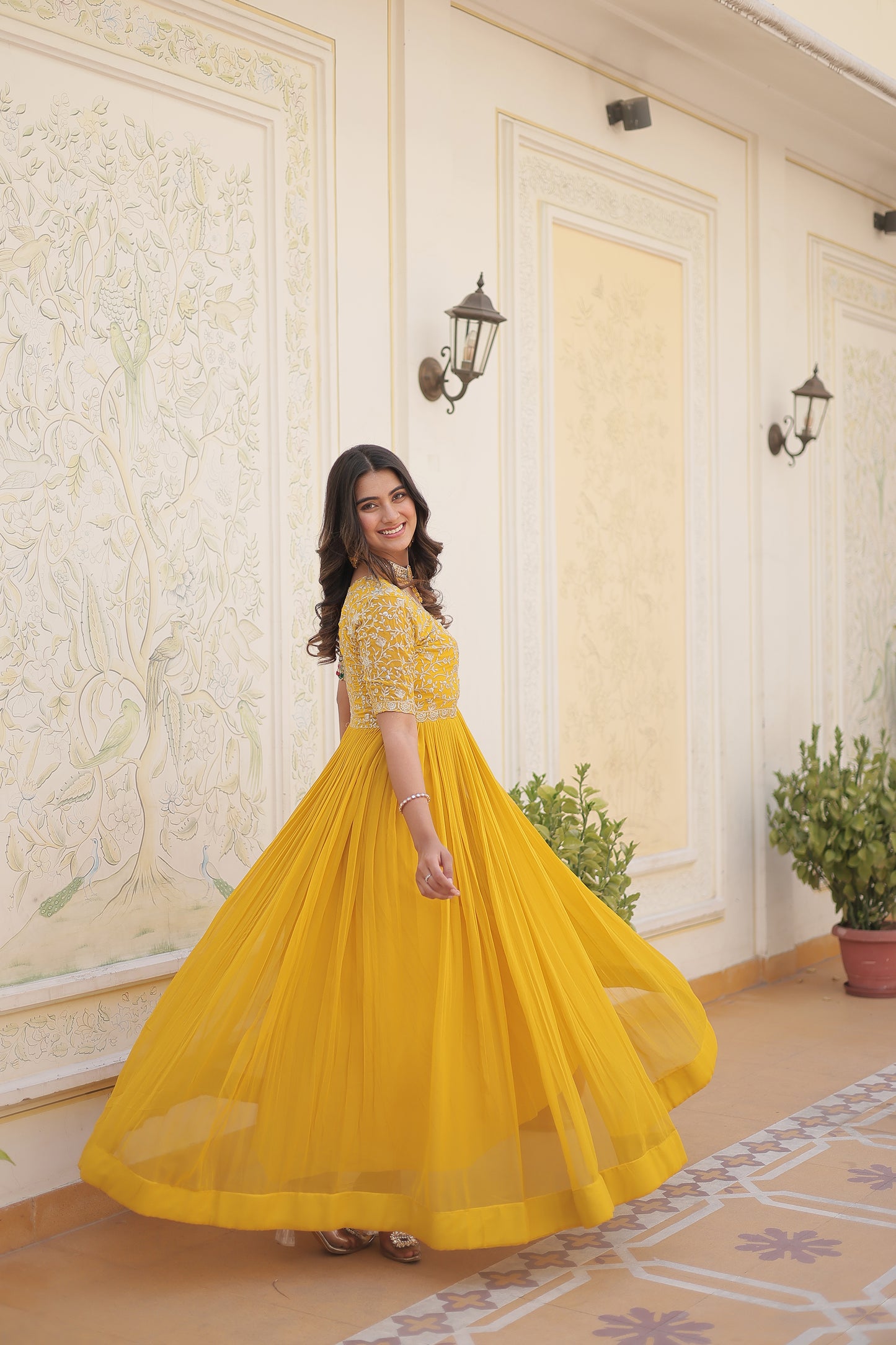 Elegant Georgette Embroidered Gown – Zari & Sequins Work