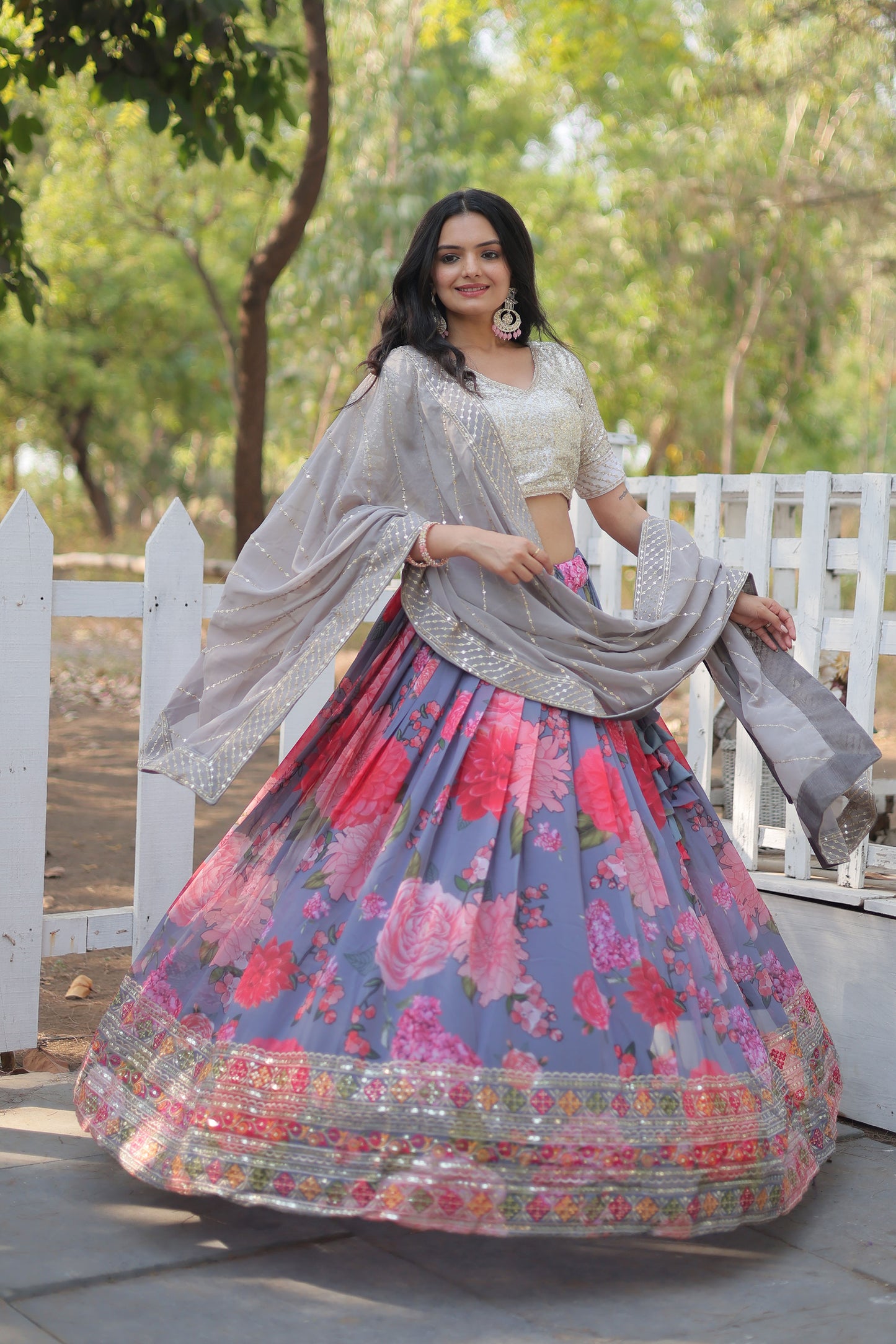 Best New Lehenga Choli Collection – Digital Printed Faux Georgette with Sequins & Thread Embroidery