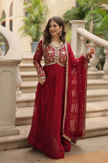 Premium Readymade Gown with Dupatta – Faux Blooming with Multi-Sequins & Zari Embroidery