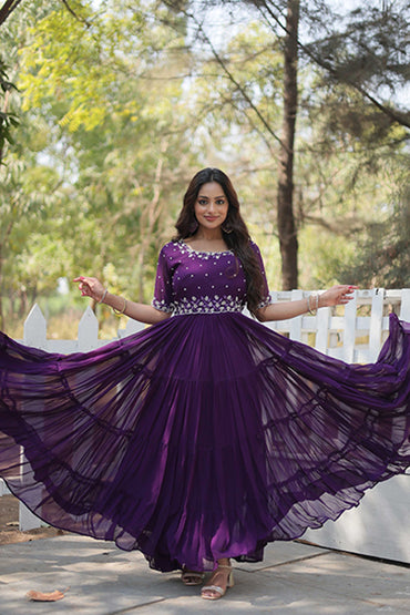 Premium Designer Readymade Gown – Faux Blooming with Beads Embroidery 2025