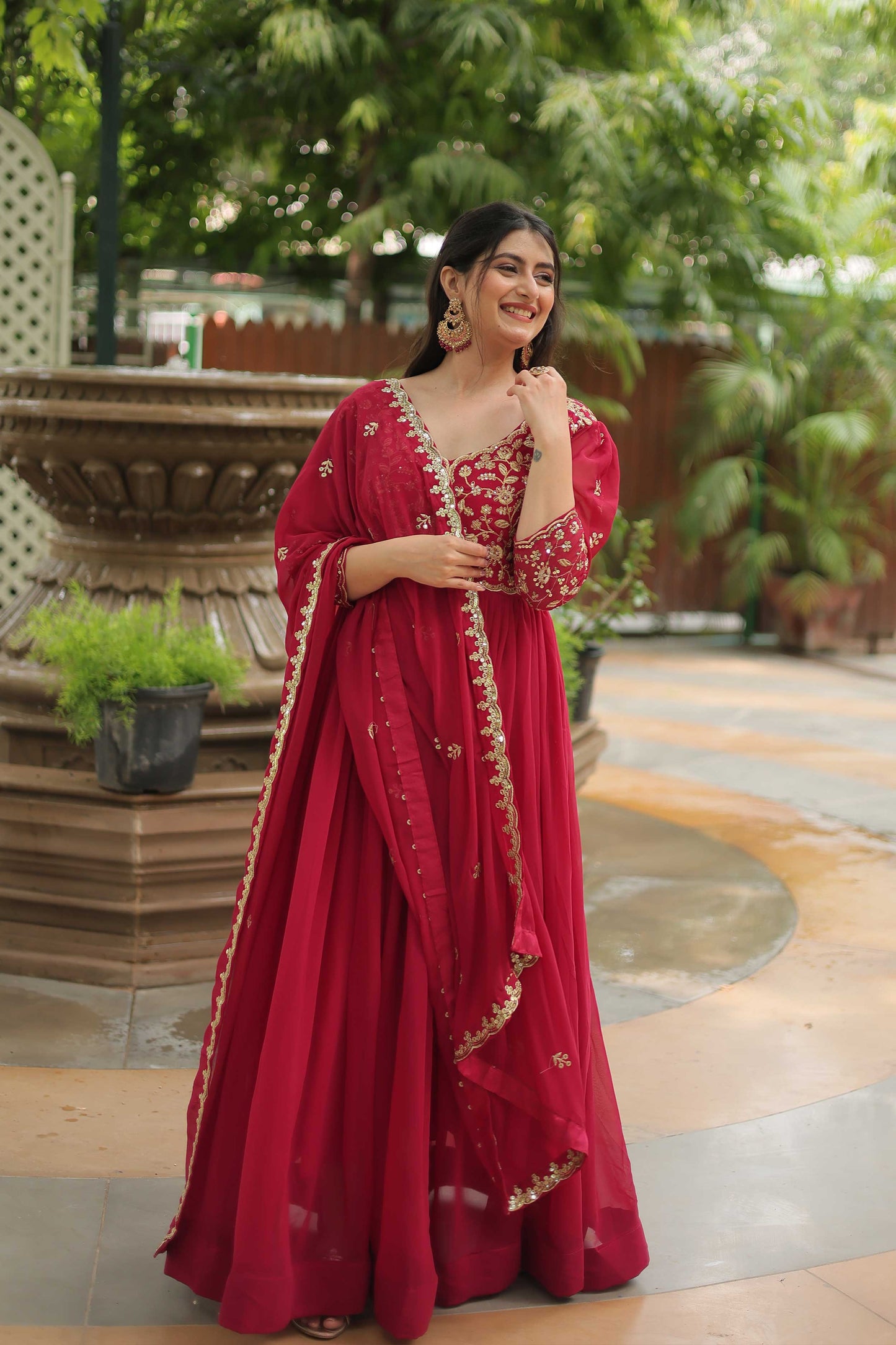 Gown with Dupatta – Faux Blooming with Rich Sequins Embroidery & Arco-Cut Work