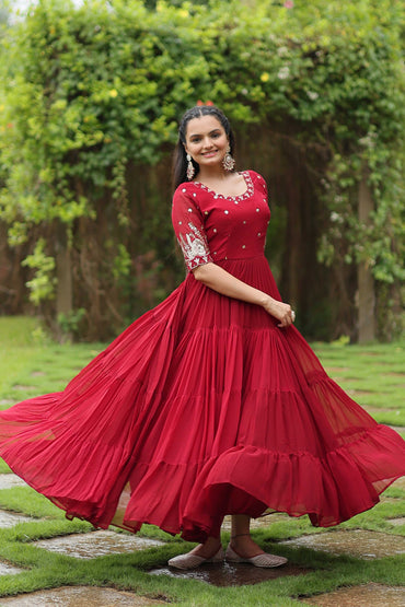 Blooming Elegance Sequined Anarkali Suit – Pink & Purple Faux Blooming Gown with Zari Work