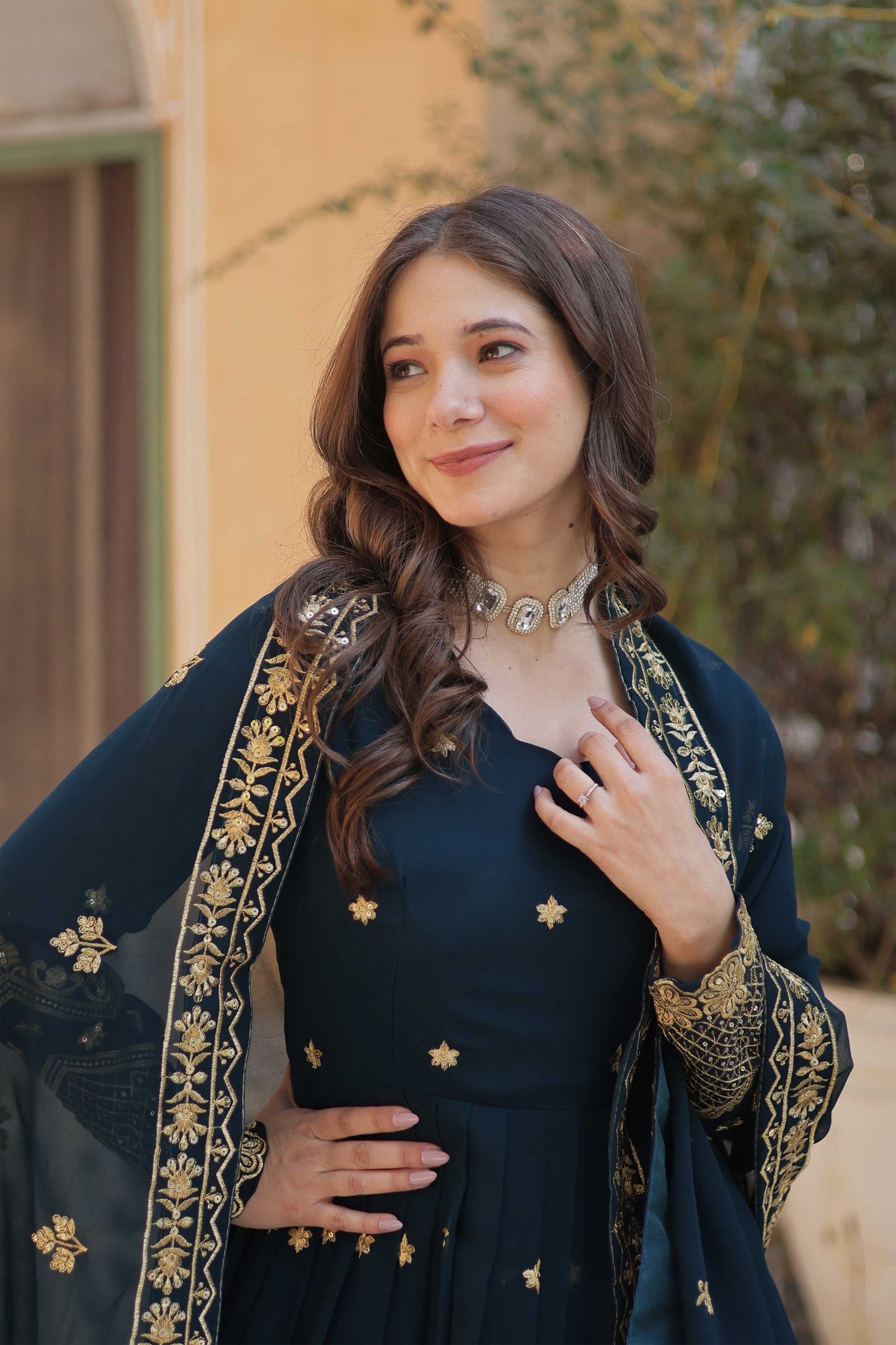 Premium Designer Readymade Gown with Dupatta – Zari & Sequins Embroidery | 2025 Collection