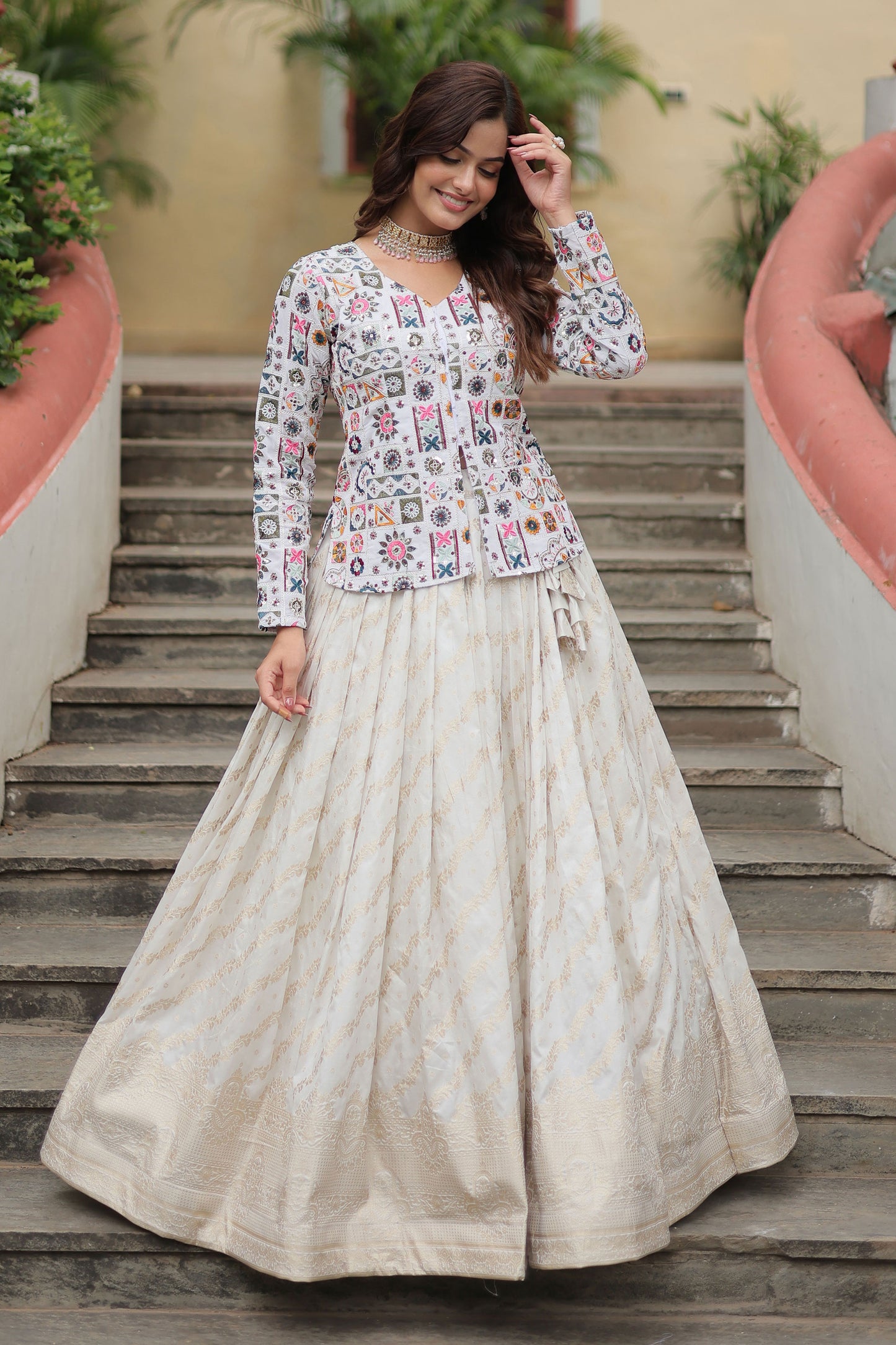 Premium Designer Sequins Embroidered Readymade Co-ord Set – Peplum Top & Flared Lehenga
