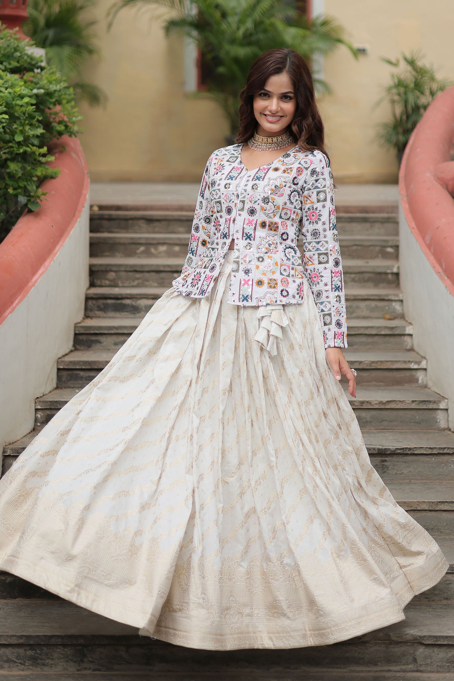 Premium Designer Sequins Embroidered Readymade Co-ord Set – Peplum Top & Flared Lehenga