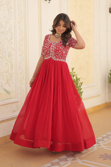 Elegant Georgette Embroidered Gown – Zari & Sequins Work
