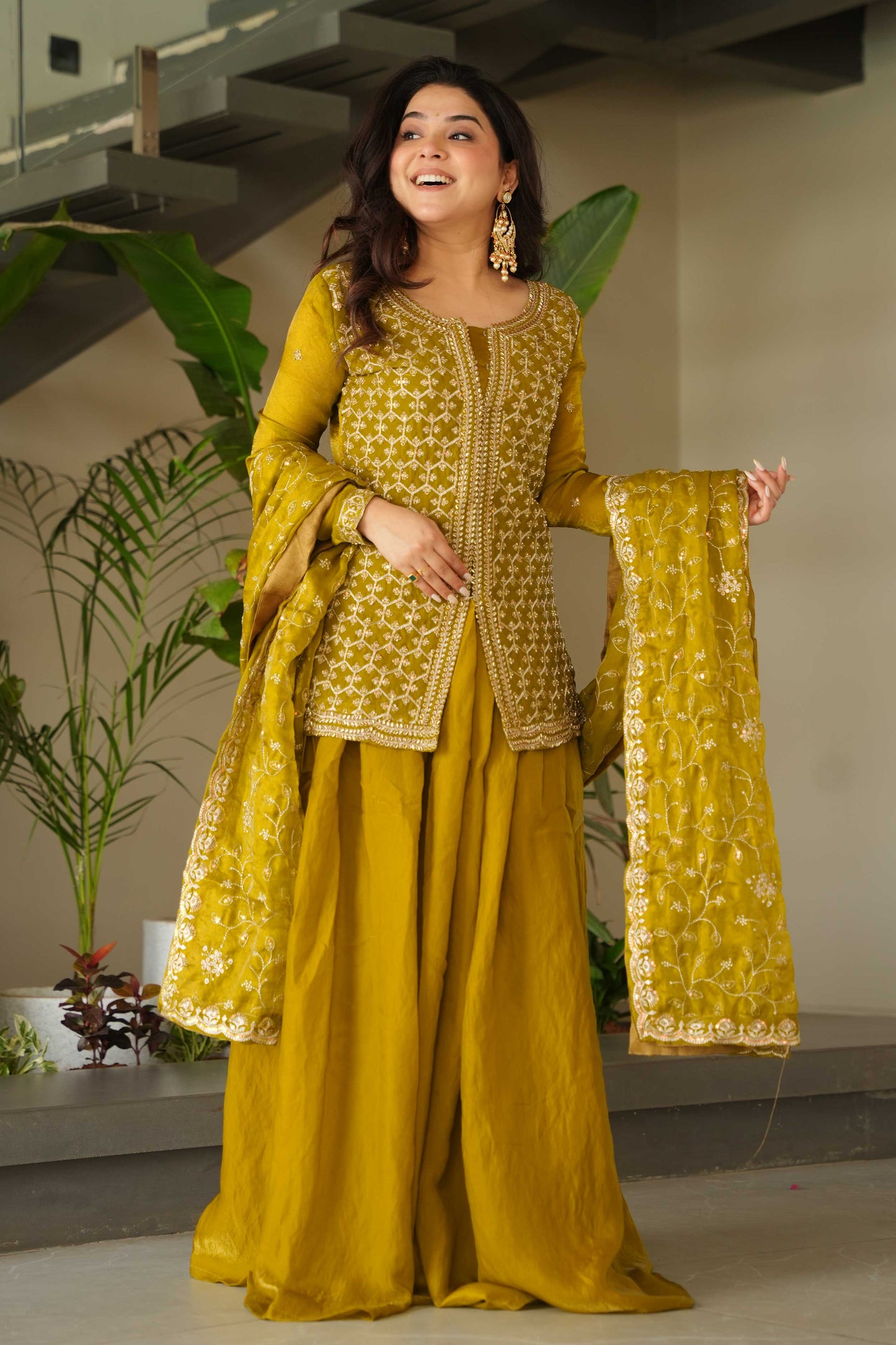 Rakhi Special Premium Sharara Set – Beaded Elegance in Mehendi & Win