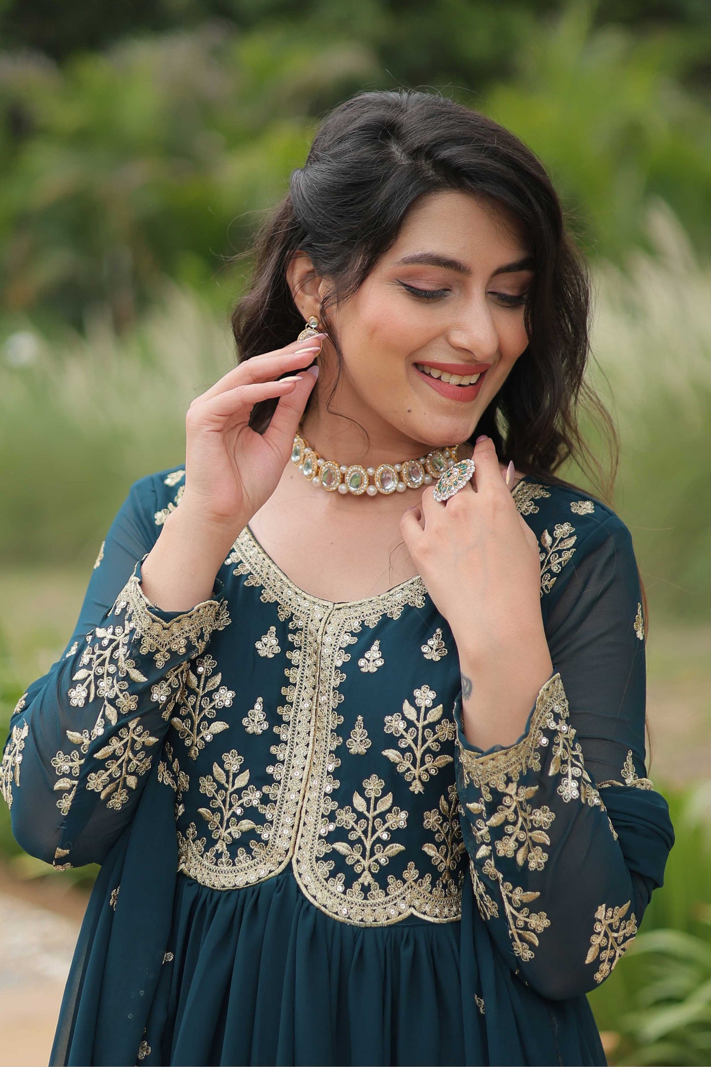 Premium Readymade Gown with Dupatta – Faux Blooming with Multi-Sequins & Zari Embroidery