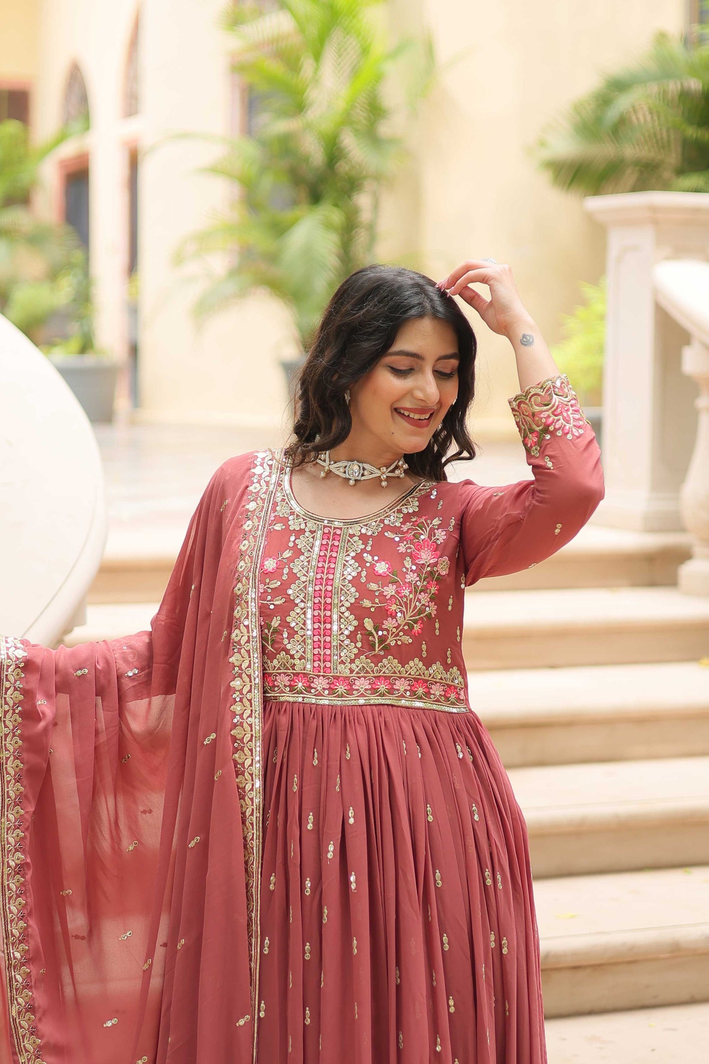 Premium Designer Top Sharara Dupatta Set – Faux Georgette with Rich Sequins Embroidery