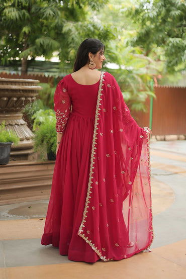 Gown with Dupatta – Faux Blooming with Rich Sequins Embroidery & Arco-Cut Work