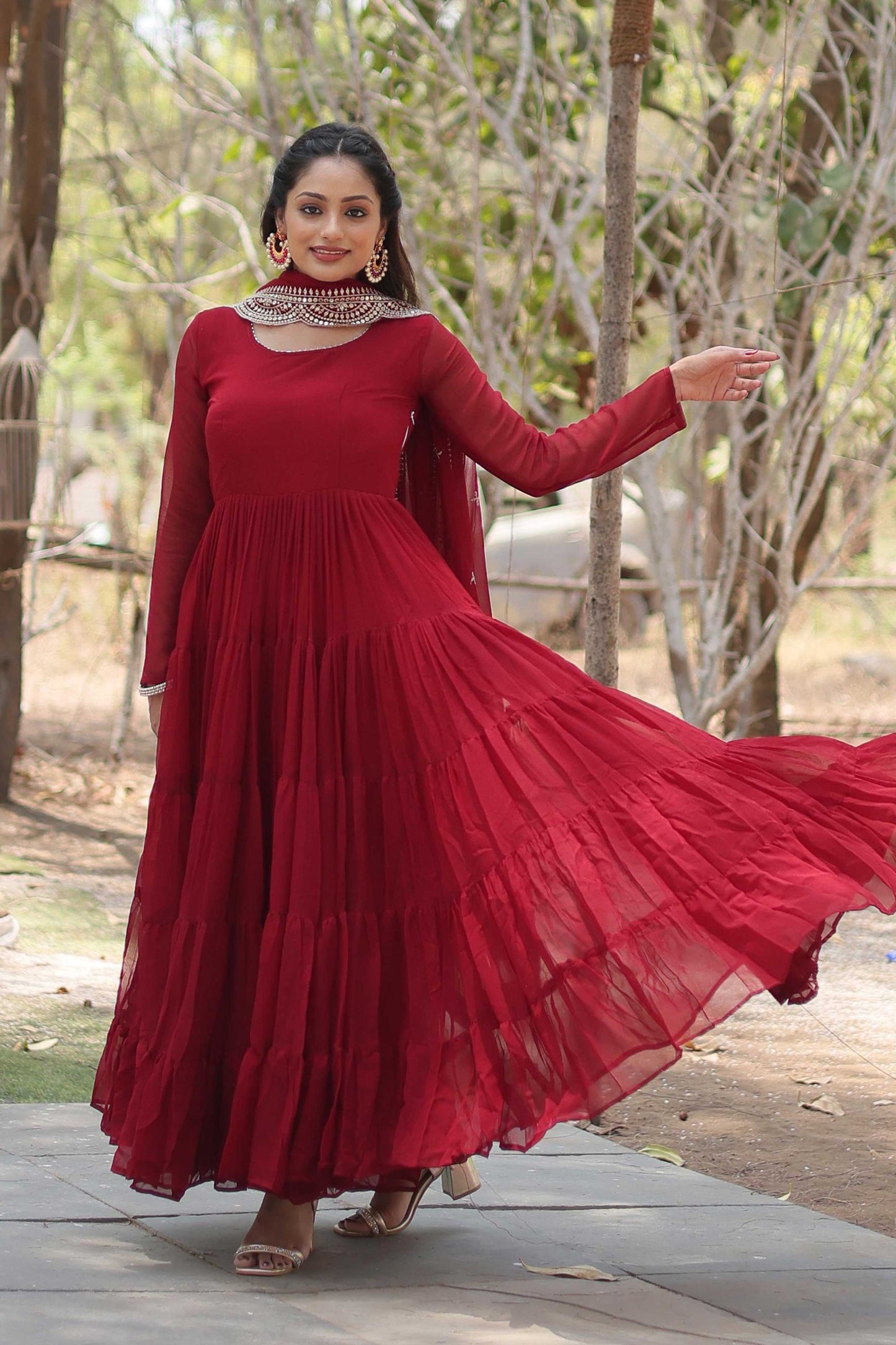 Desirable Women’s Gown with Designer Embroidered Dupatta – Faux Blooming Fabric & 12-Meter Flair