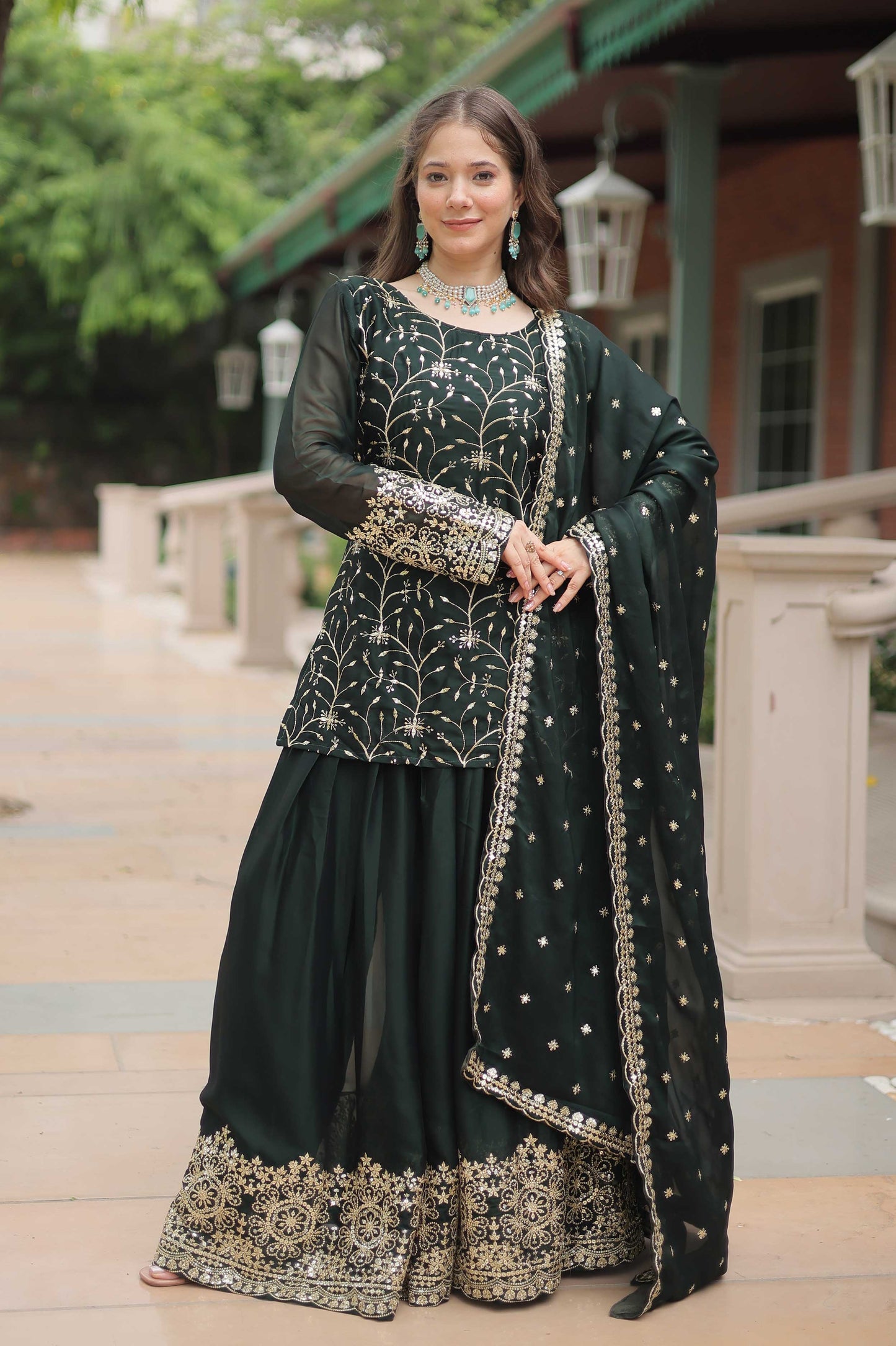 Premium Designer Kurti Plazzo Dupatta Set – Rangoli Silk with Heavy Sequins & Thread Embroidery