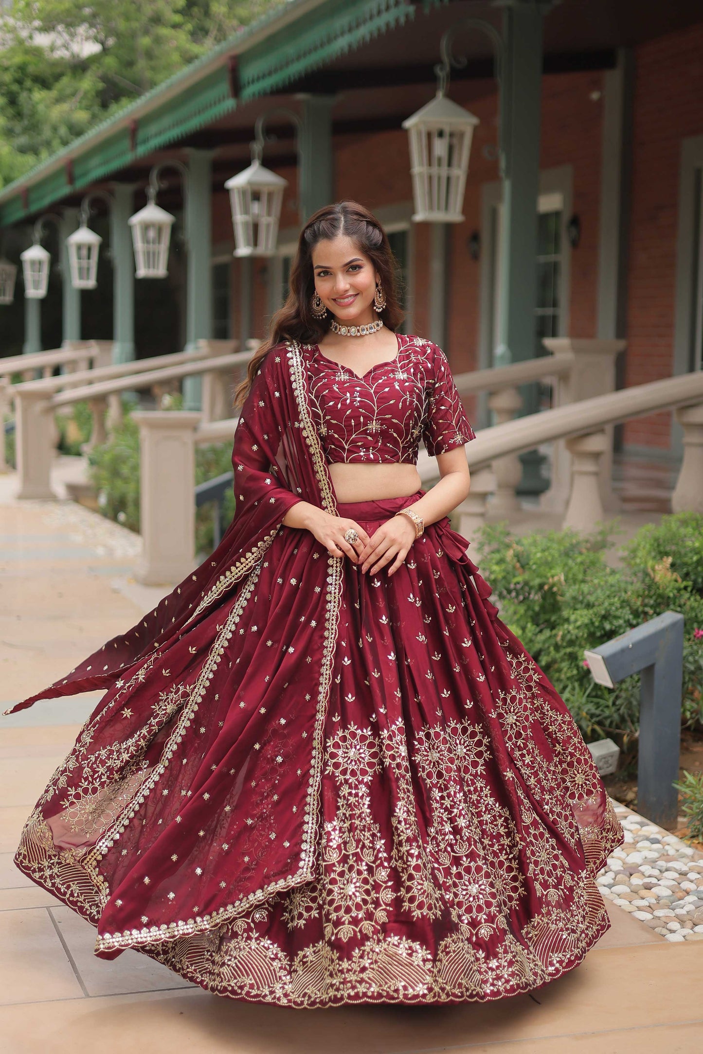 Maroon Rangoli Silk Wedding Wear Lehenga Choli – Heavy Sequins & Thread Embroidery