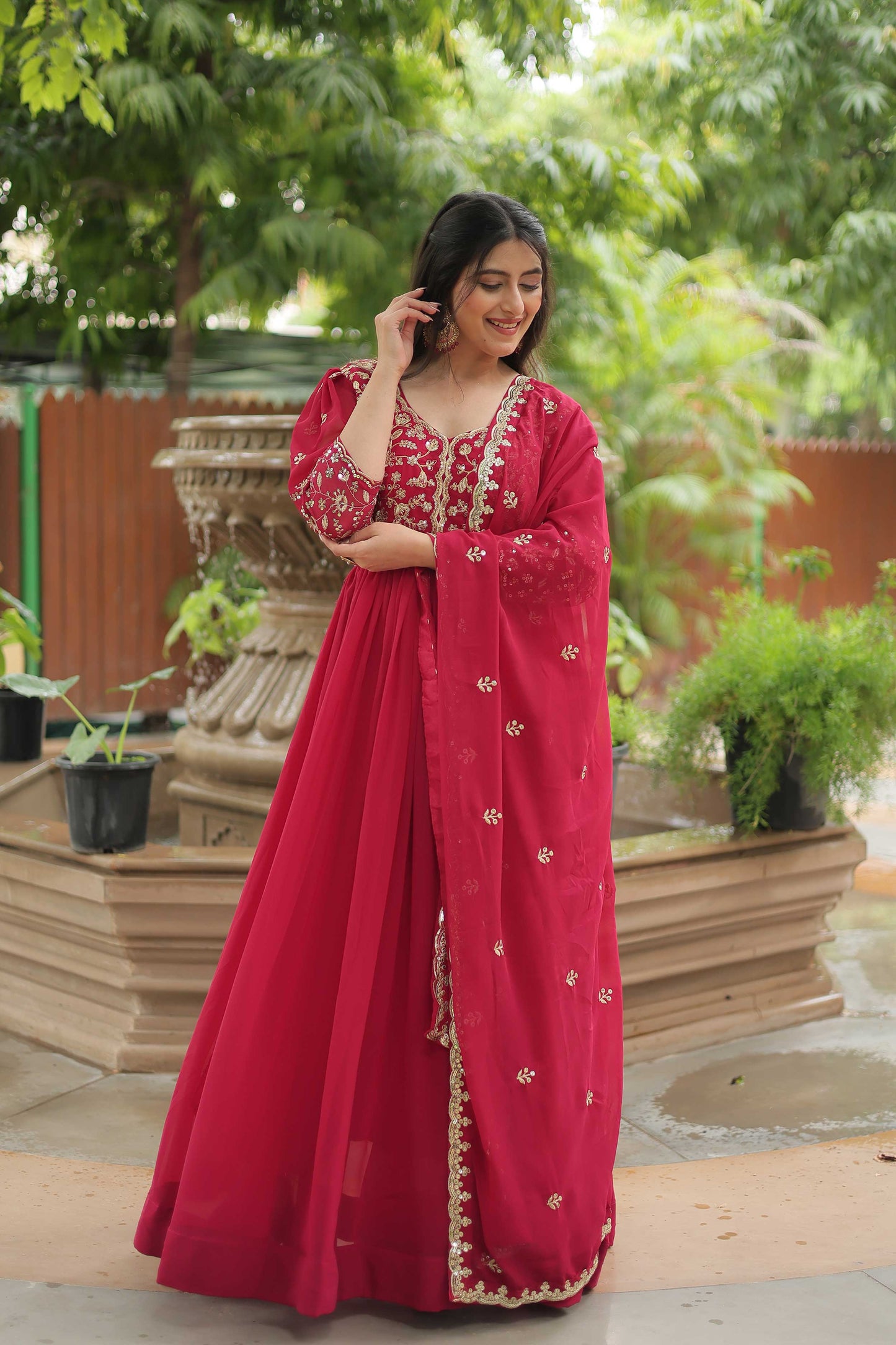 Gown with Dupatta – Faux Blooming with Rich Sequins Embroidery & Arco-Cut Work