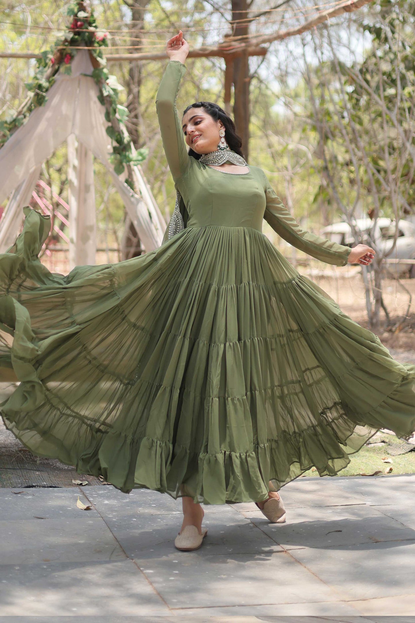 Desirable Women’s Gown with Designer Embroidered Dupatta – Faux Blooming Fabric & 12-Meter Flair