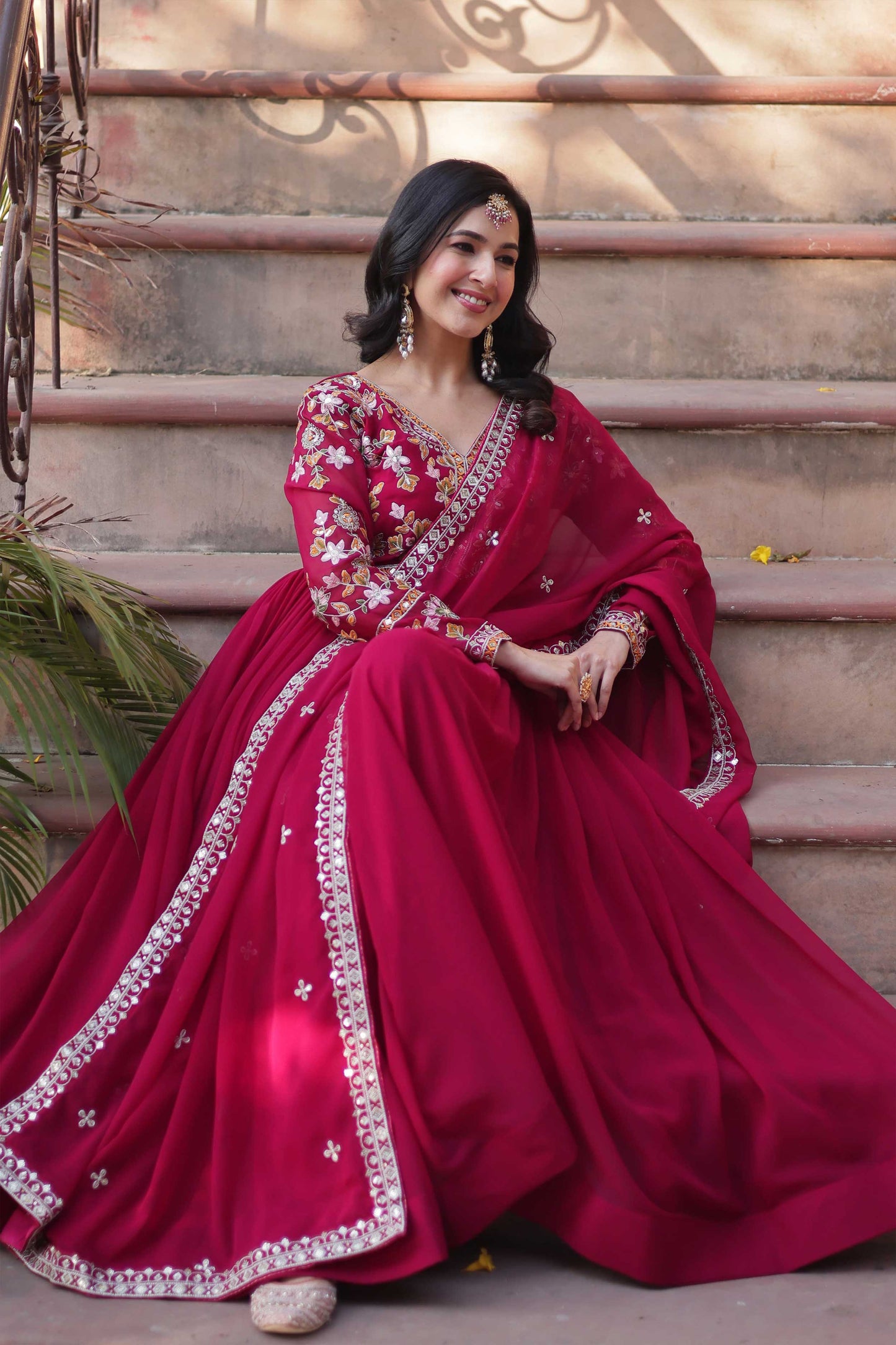 Premium Designer Readymade Gown with Dupatta – Zari & Sequins Embroidery