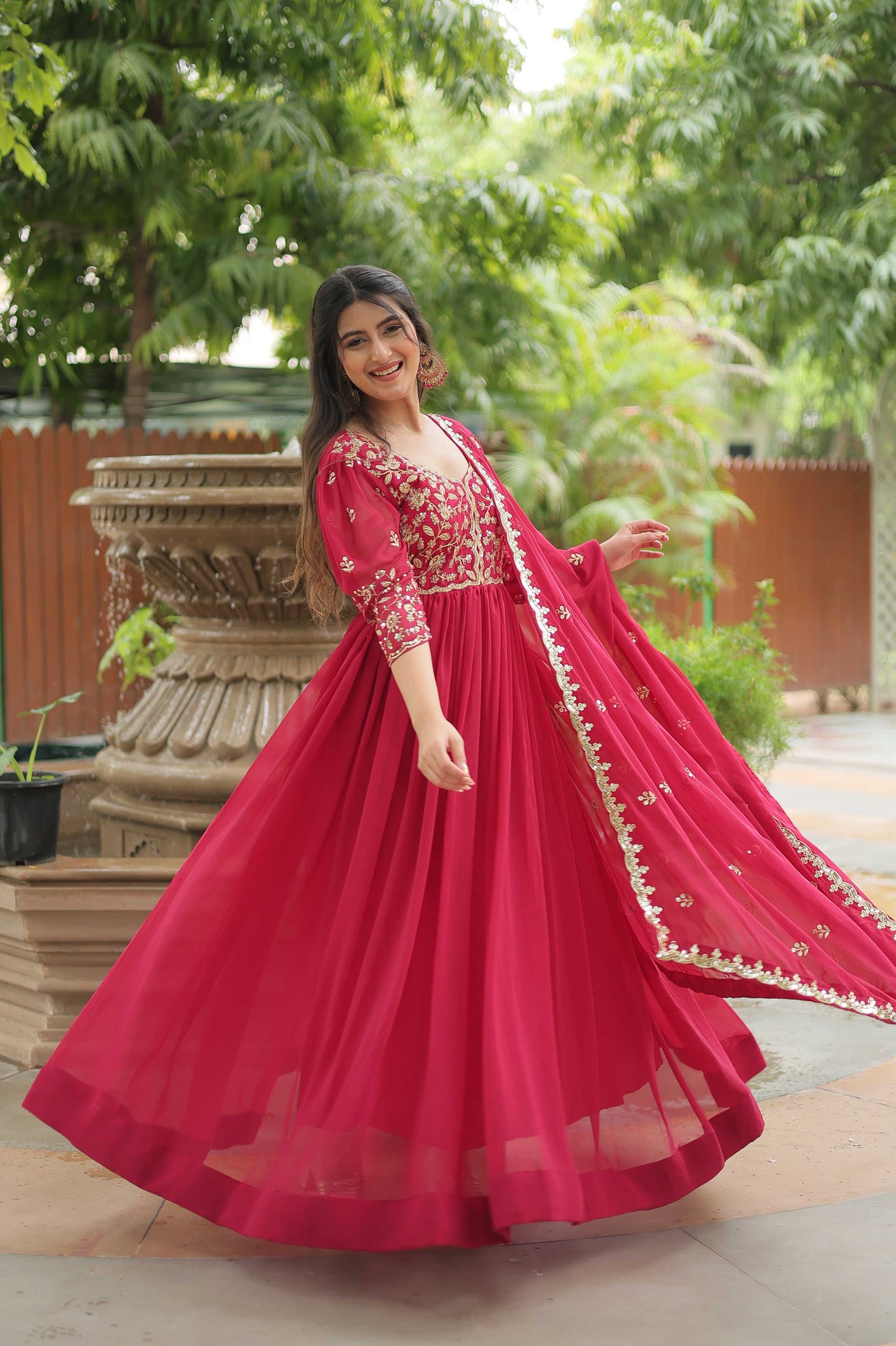 Gown with Dupatta – Faux Blooming with Rich Sequins Embroidery & Arco-Cut Work