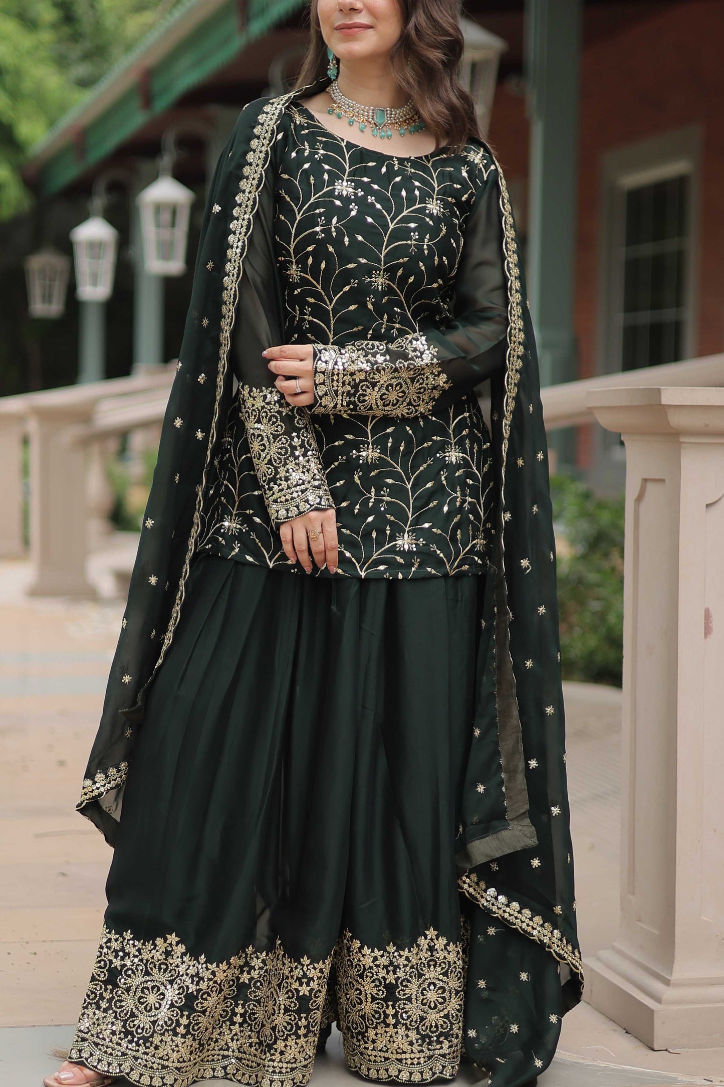 Premium Designer Kurti Plazzo Dupatta Set – Rangoli Silk with Heavy Sequins & Thread Embroidery