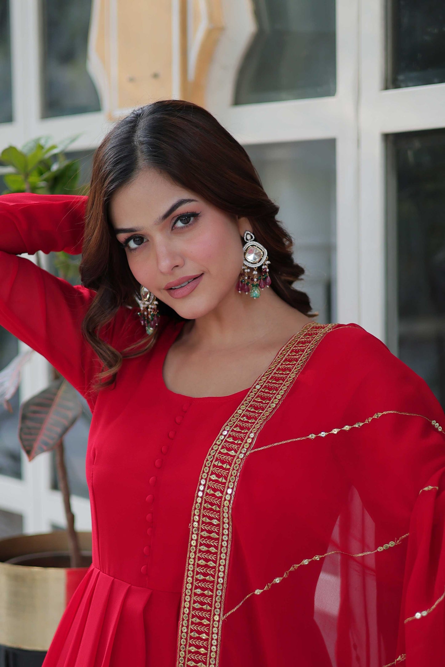 Faux Blooming Embroidered Gown with Dupatta – Multi-Sequins Work & Full Flair